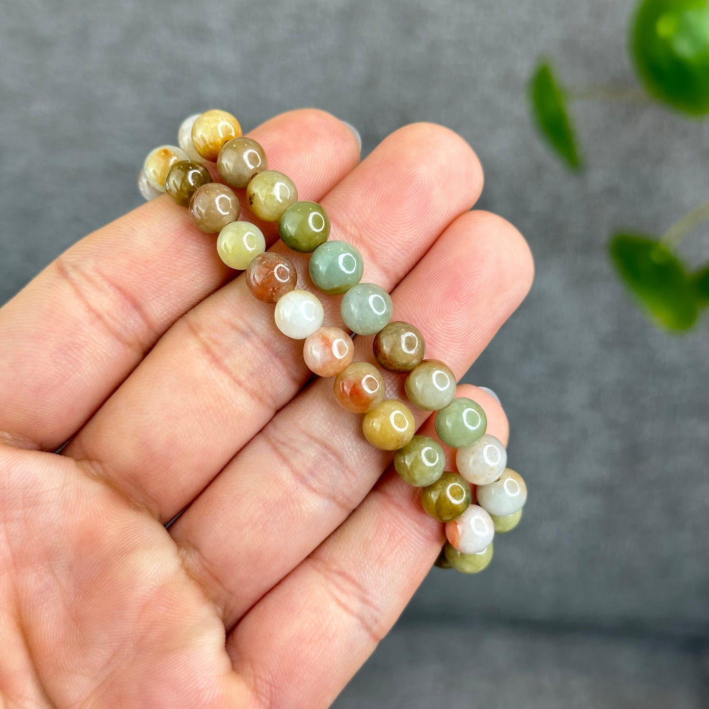 Natural Multi-Colour Orange Jadeite Jade Bracelet Size 7 mm