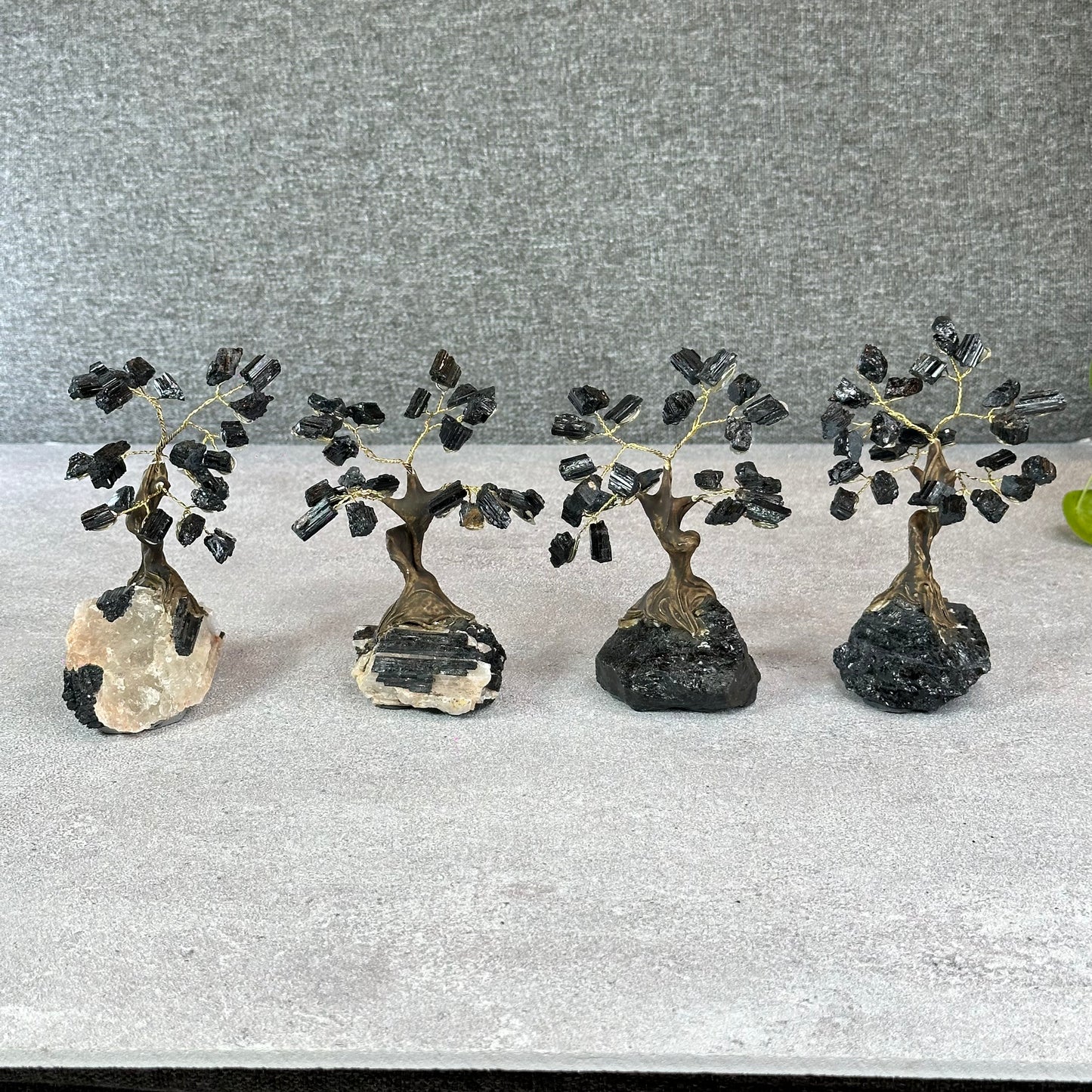 Natural Black Tourmaline Bonsai Tree with Quartz Tourmaline Base