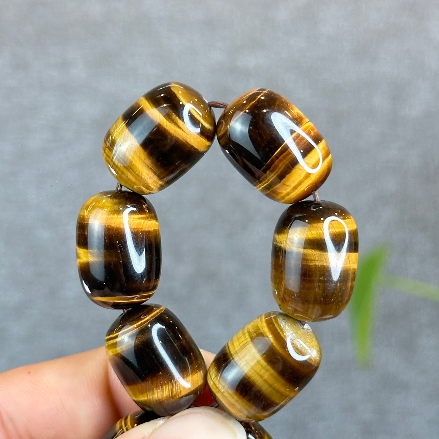 Lu Thong Natural Golden Brown Tiger Eye Bracelet Size 18 mm by 13 mm