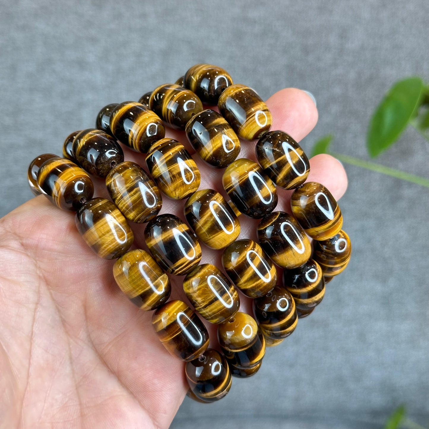 Lu Thong Natural Golden Brown Tiger Eye Bracelet Size 18 mm by 13 mm