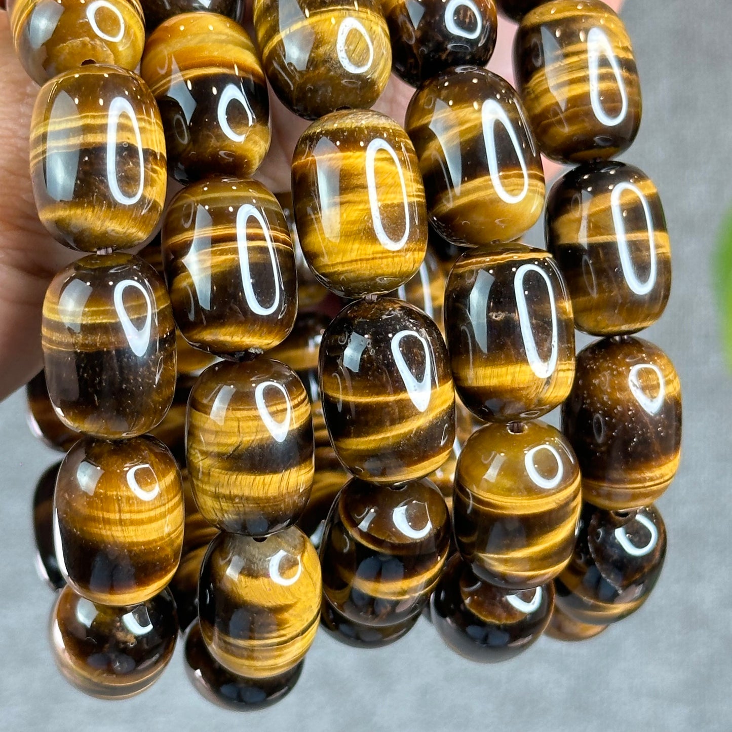 Lu Thong Natural Golden Brown Tiger Eye Bracelet Size 18 mm by 13 mm