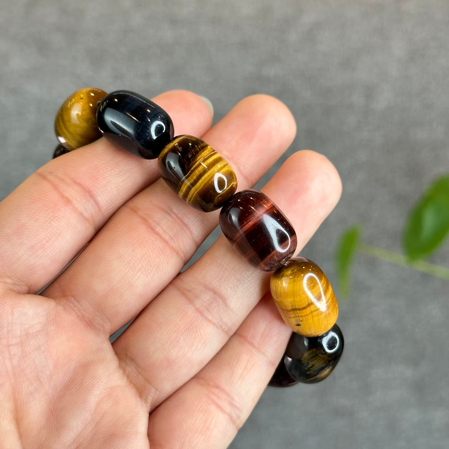 Lu Thong Natural Tri-Colour Tiger Eye Bracelet Size 8 mm by 13 mm