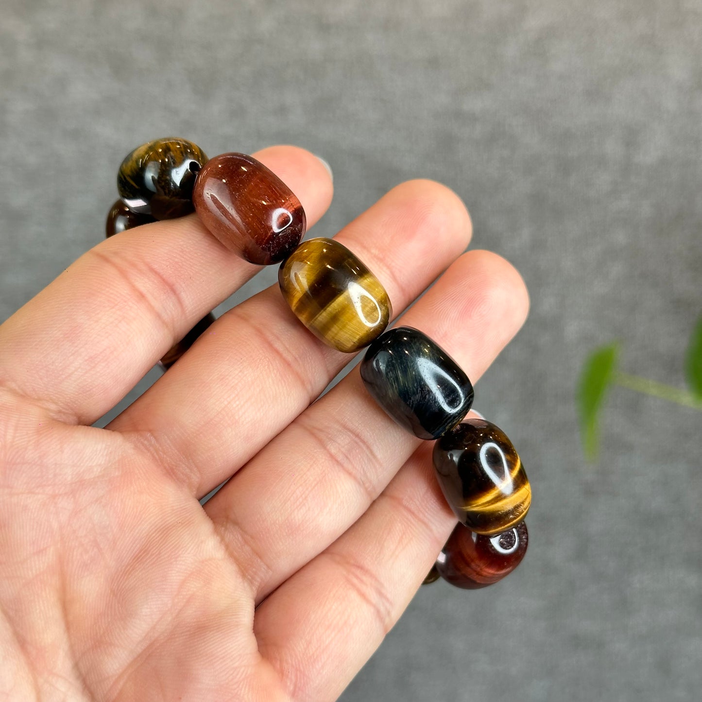 Lu Thong Natural Tri-Colour Tiger Eye Bracelet Size 8 mm by 13 mm