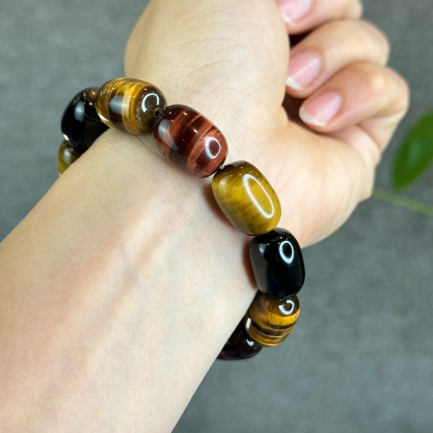 Lu Thong Natural Tri-Colour Tiger Eye Bracelet Size 8 mm by 13 mm
