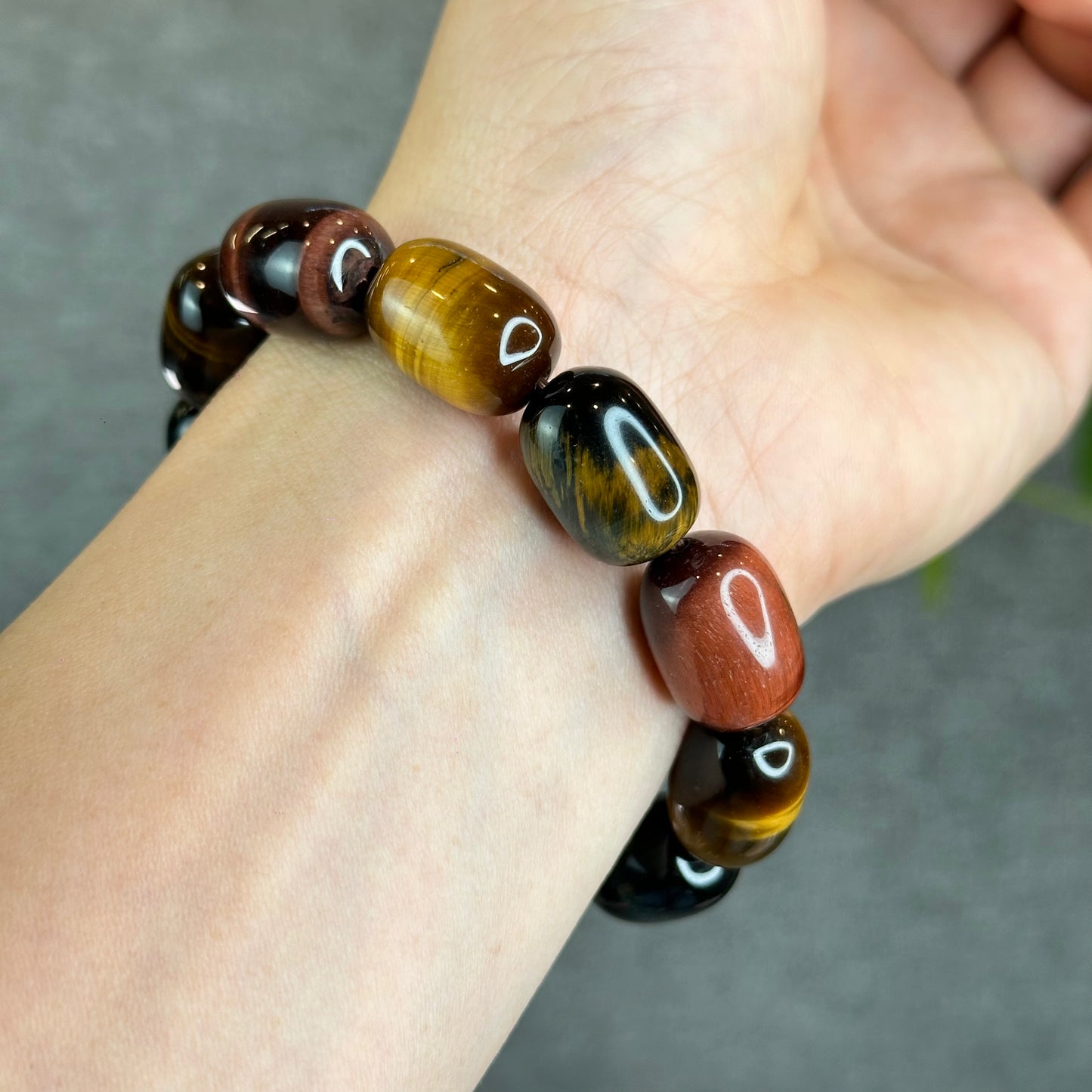 Lu Thong Natural Tri-Colour Tiger Eye Bracelet Size 8 mm by 13 mm