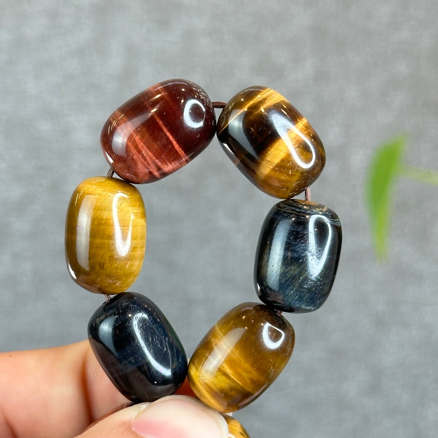 Lu Thong Natural Tri-Colour Tiger Eye Bracelet Size 8 mm by 13 mm