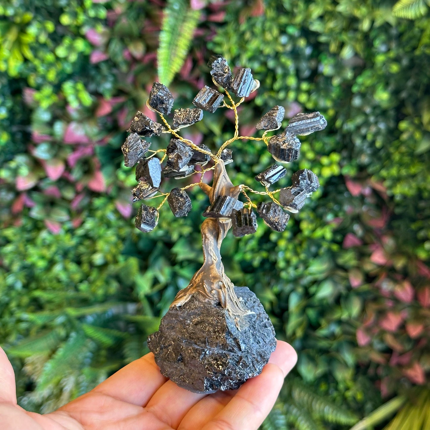 Natural Black Tourmaline Bonsai Tree with Quartz Black Tourmaline Base