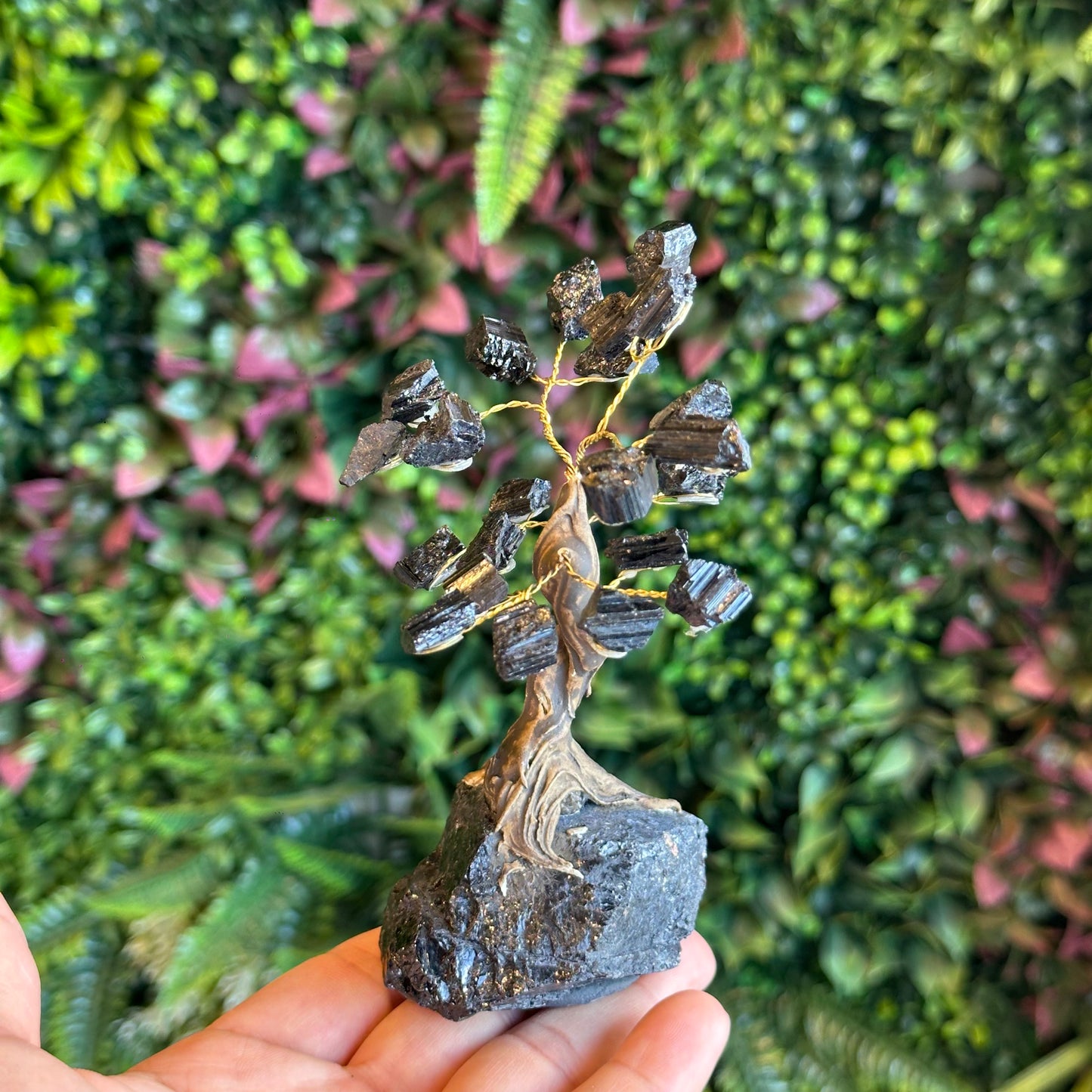 Natural Black Tourmaline Bonsai Tree with Quartz Black Tourmaline Base