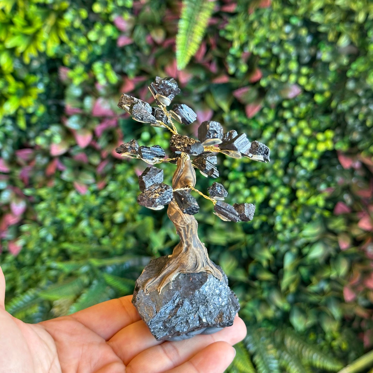 Natural Black Tourmaline Bonsai Tree with Quartz Black Tourmaline Base