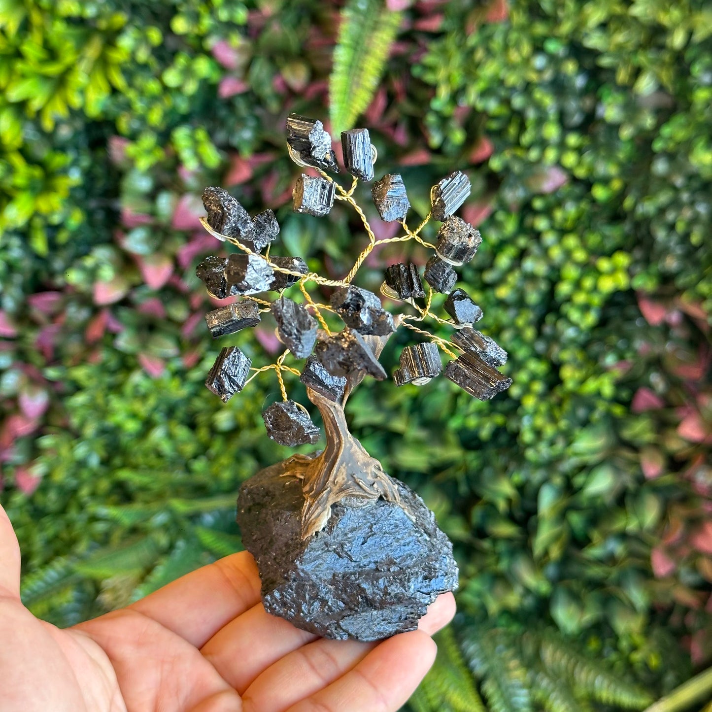 Natural Black Tourmaline Bonsai Tree with Quartz Black Tourmaline Base