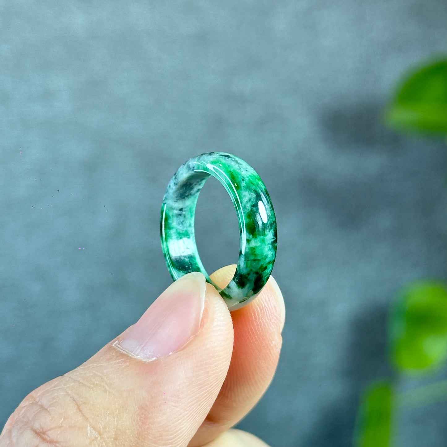 Son Thuy Green Natural Jadeite Jade Ring Leaf Style Size 1.7