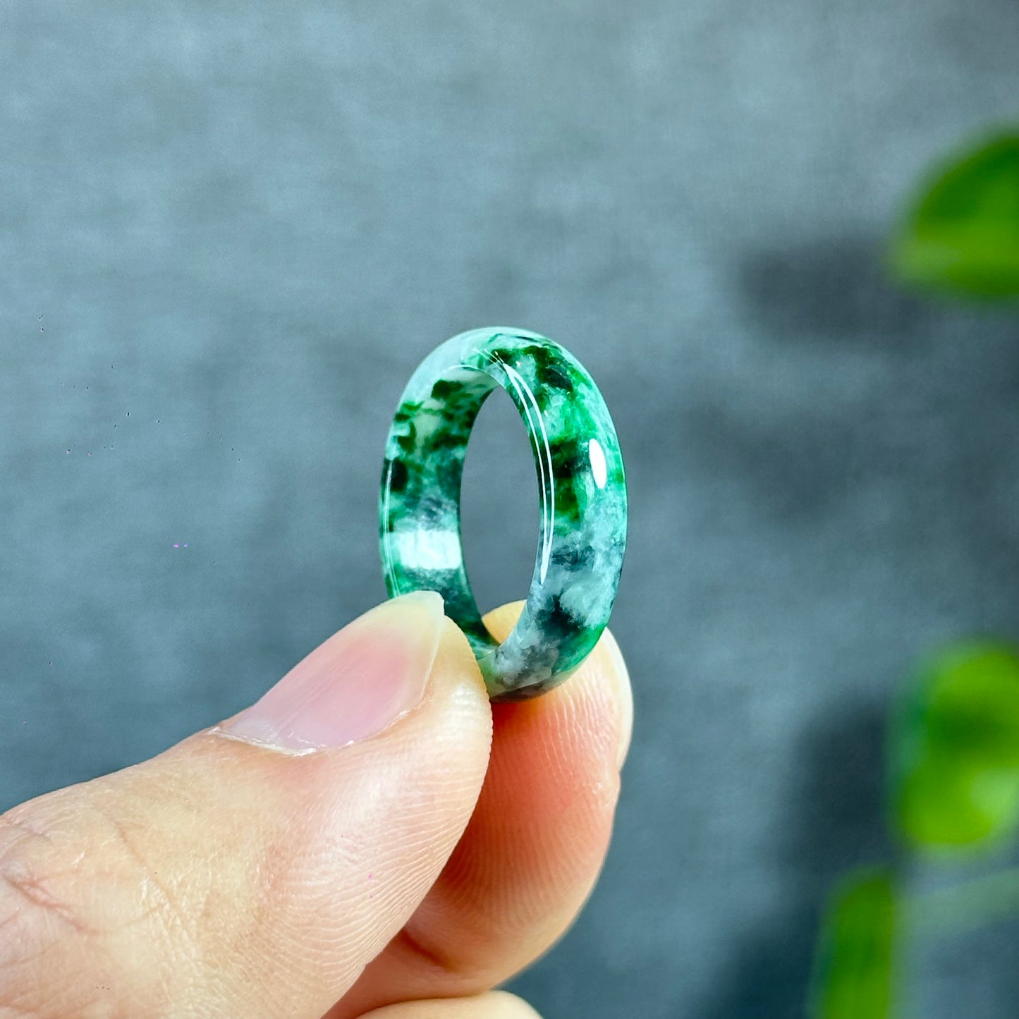 Son Thuy Green Natural Jadeite Jade Ring Leaf Style Size 1.7