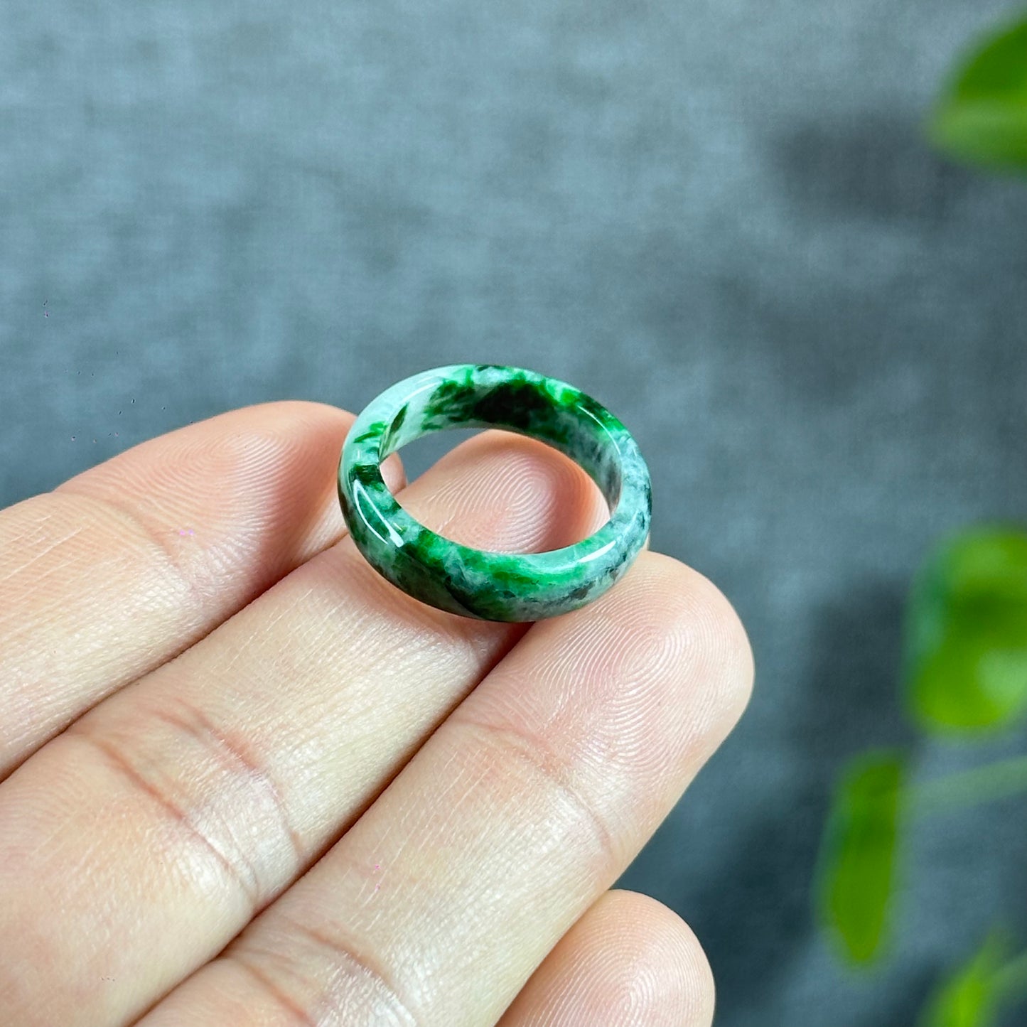 Son Thuy Green Natural Jadeite Jade Ring Leaf Style Size 1.7