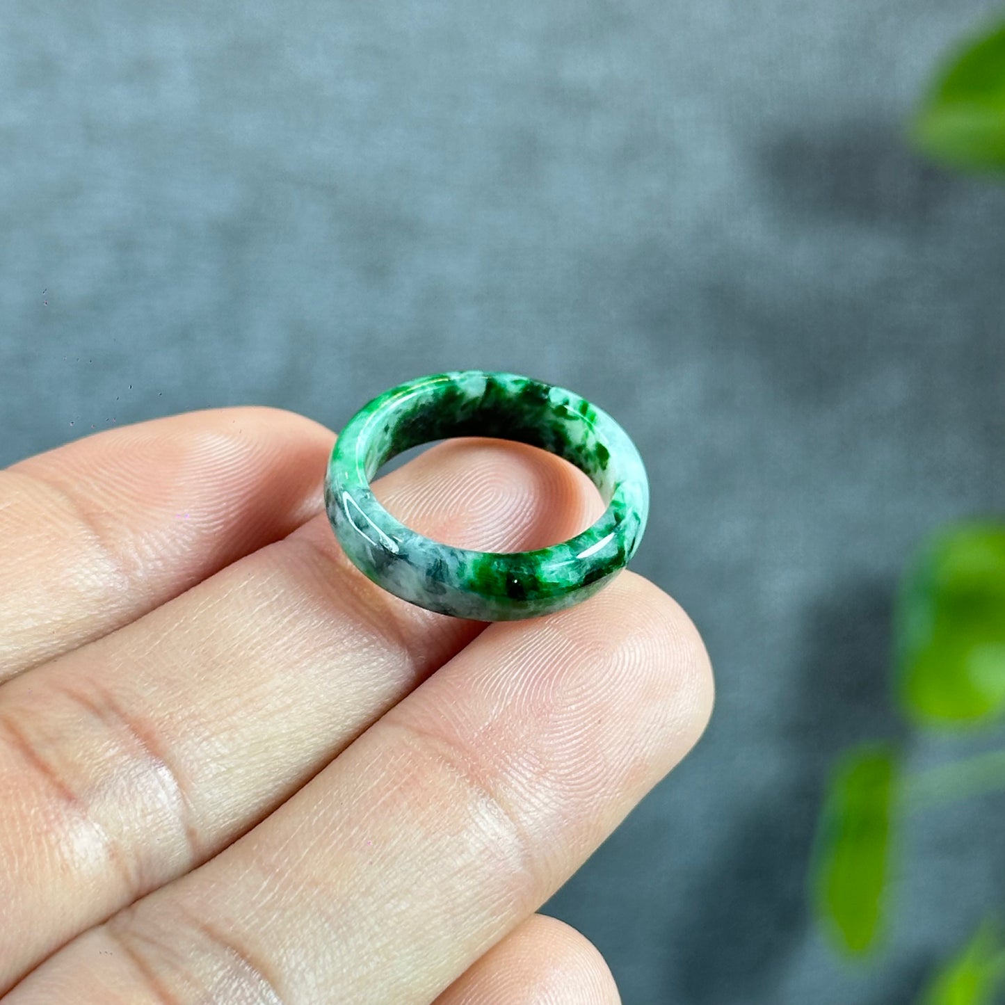Son Thuy Green Natural Jadeite Jade Ring Leaf Style Size 1.7
