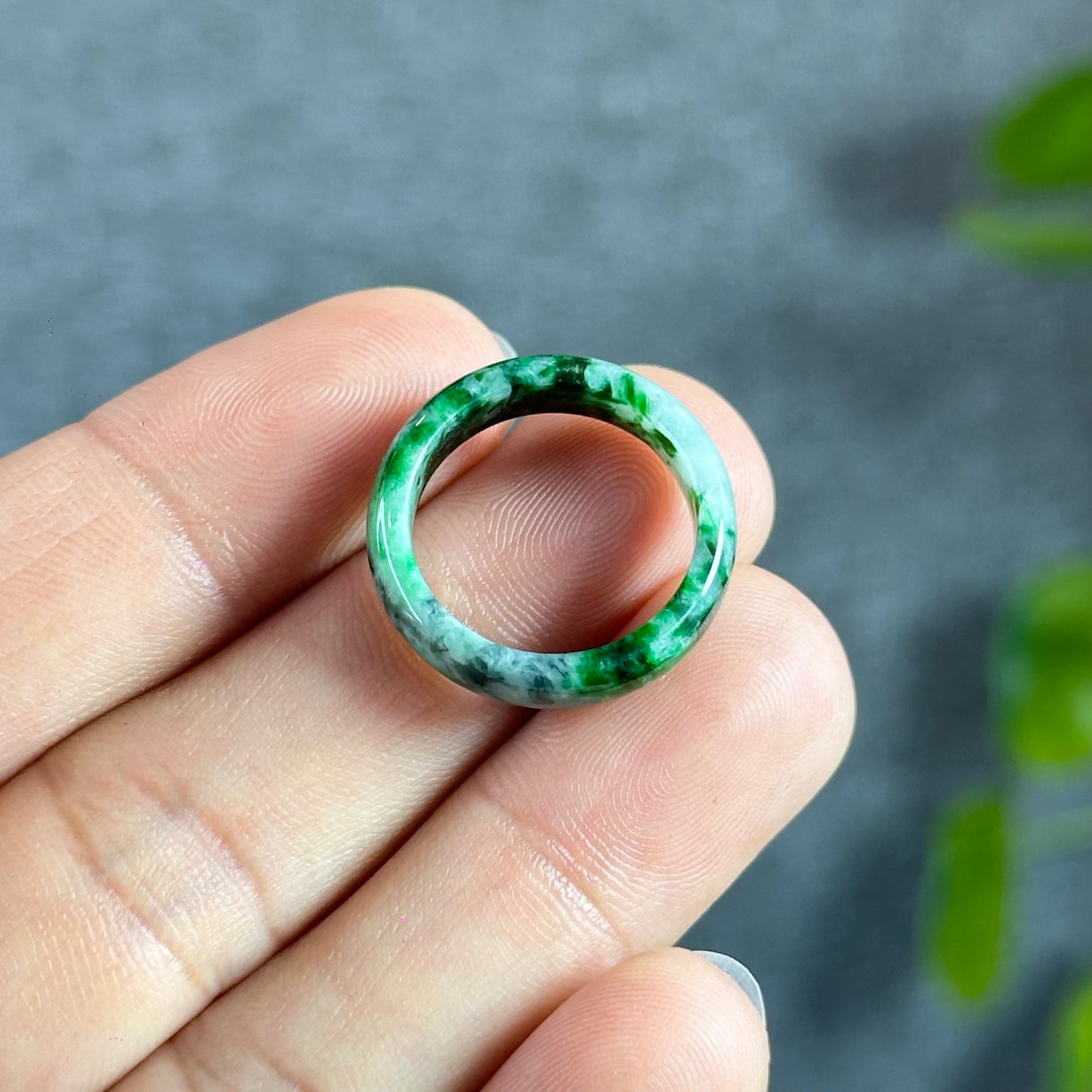 Son Thuy Green Natural Jadeite Jade Ring Leaf Style Size 1.7