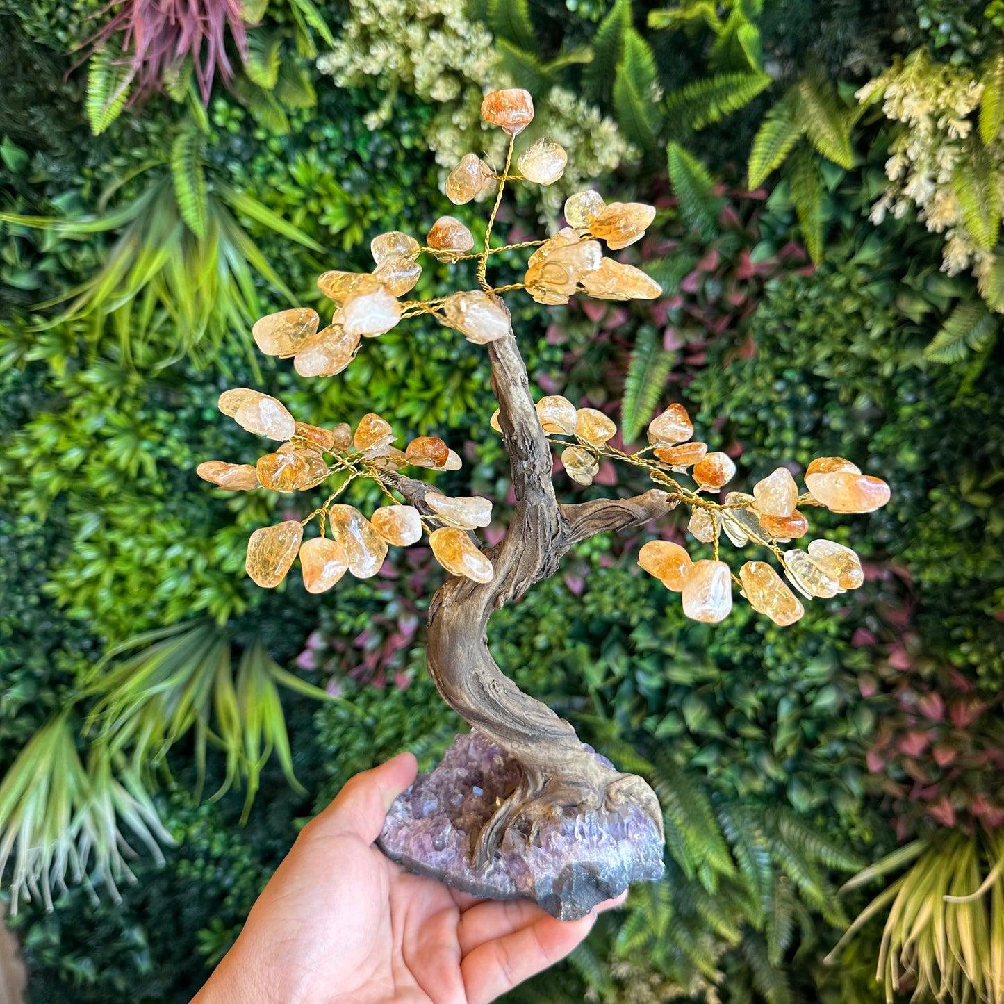 Natural Citrine Bonsai Tree with Amethyst Base
