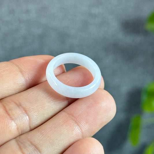 Natural Lavender White Jadeite Jade Ring Leaf Style Size 1.78