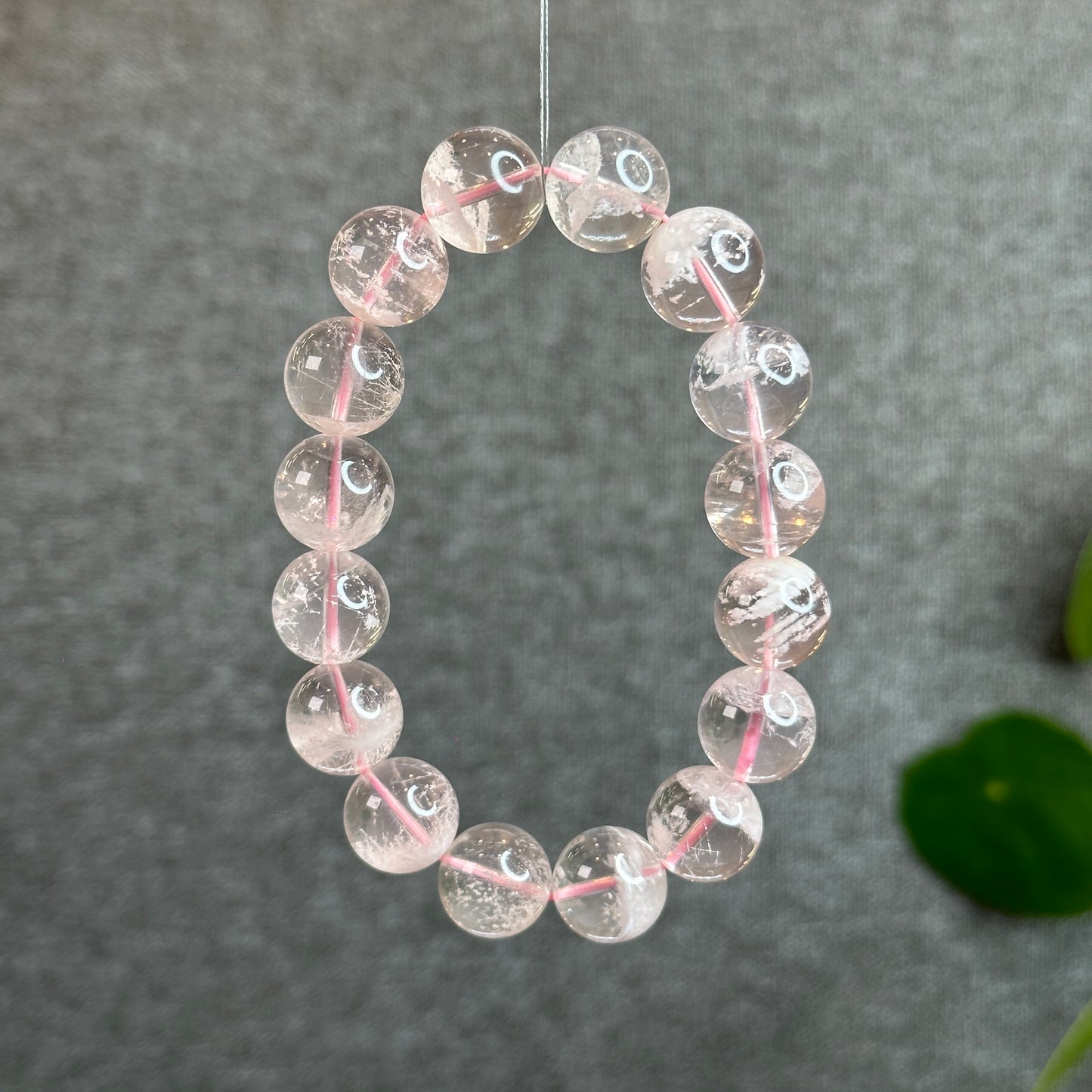 Snowflake Phantom in Natural Rose Quartz Bracelet Size 14 mm