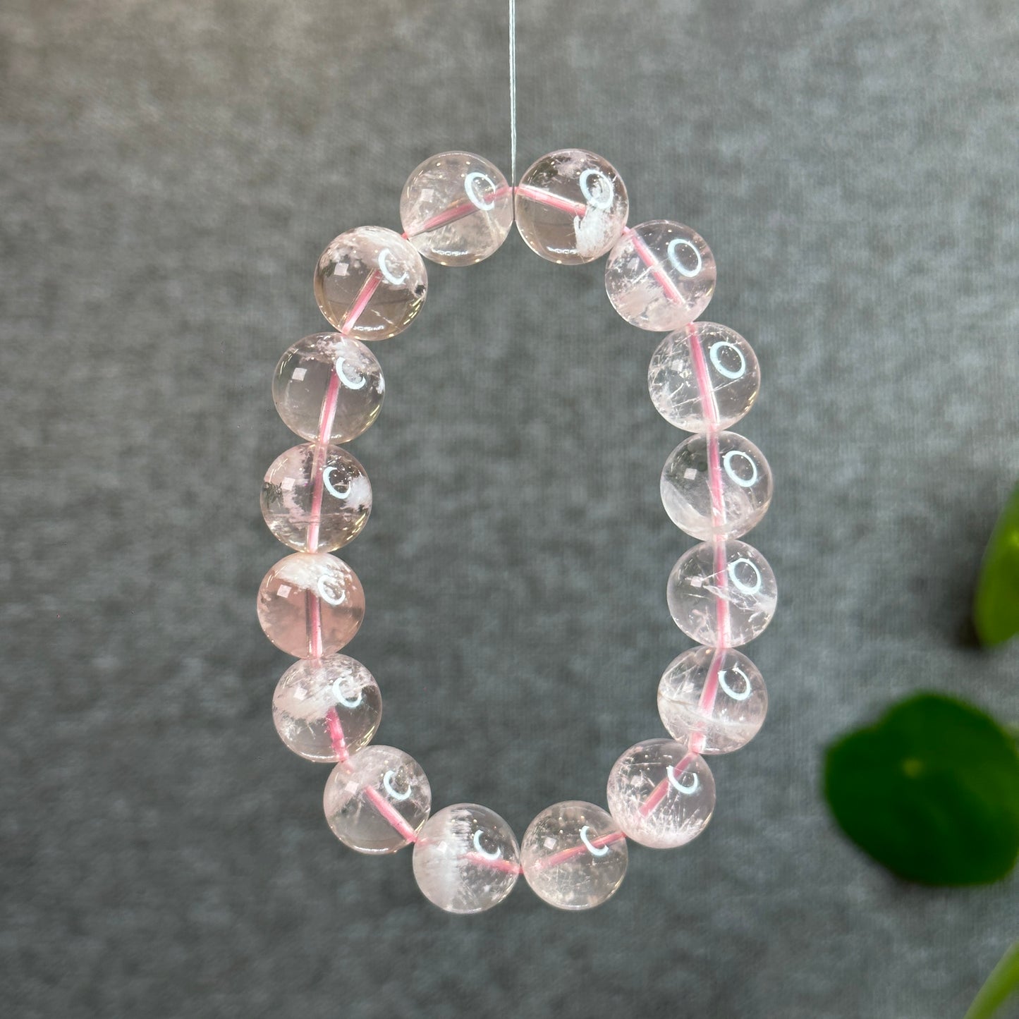 Snowflake Phantom in Natural Rose Quartz Bracelet Size 14 mm