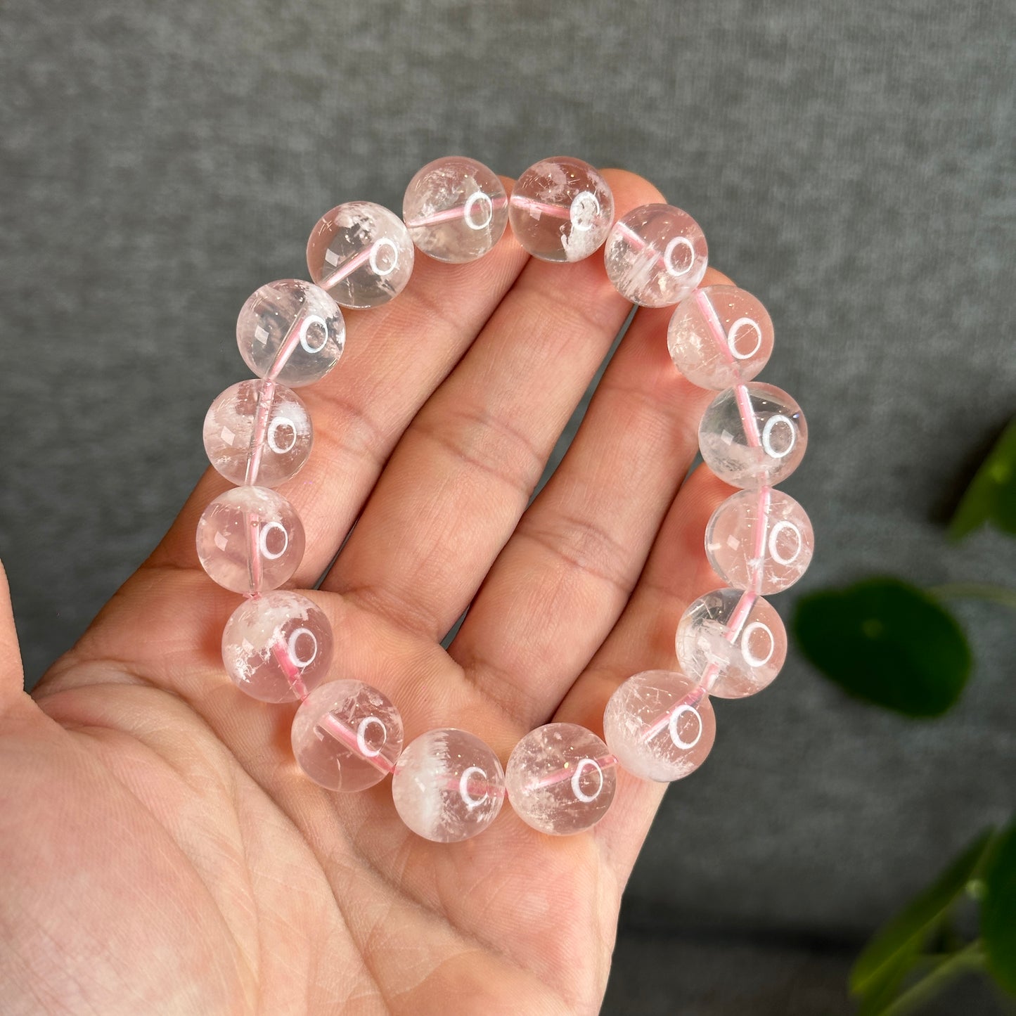 Snowflake Phantom in Natural Rose Quartz Bracelet Size 14 mm