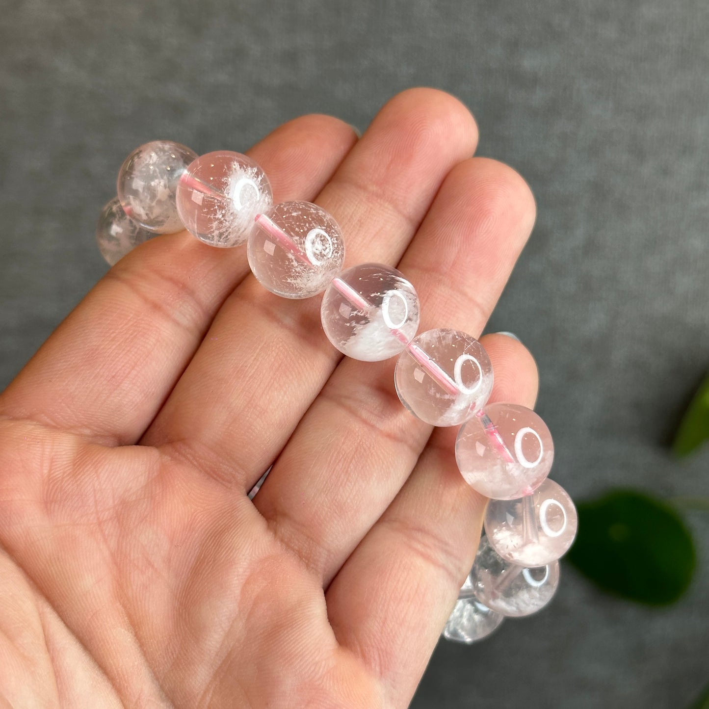 Snowflake Phantom in Natural Rose Quartz Bracelet Size 14 mm