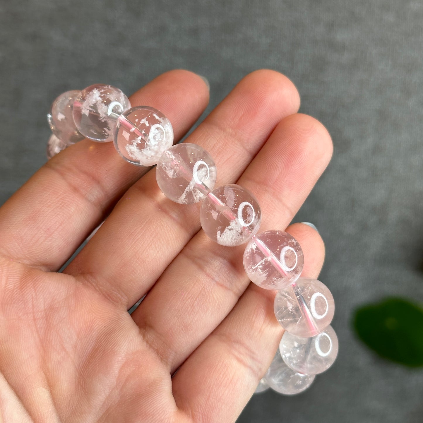 Snowflake Phantom in Natural Rose Quartz Bracelet Size 14 mm