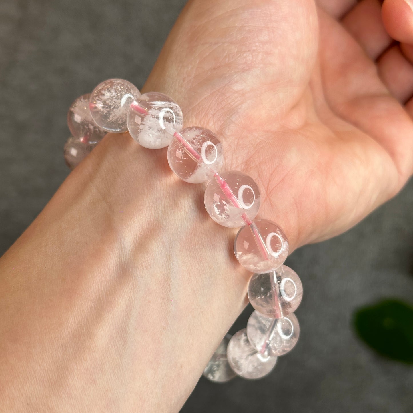 Snowflake Phantom in Natural Rose Quartz Bracelet Size 14 mm