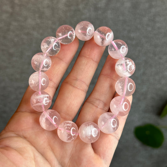 Snowflake Phantom in  Natural Rose Quartz Bracelet Size 14 mm