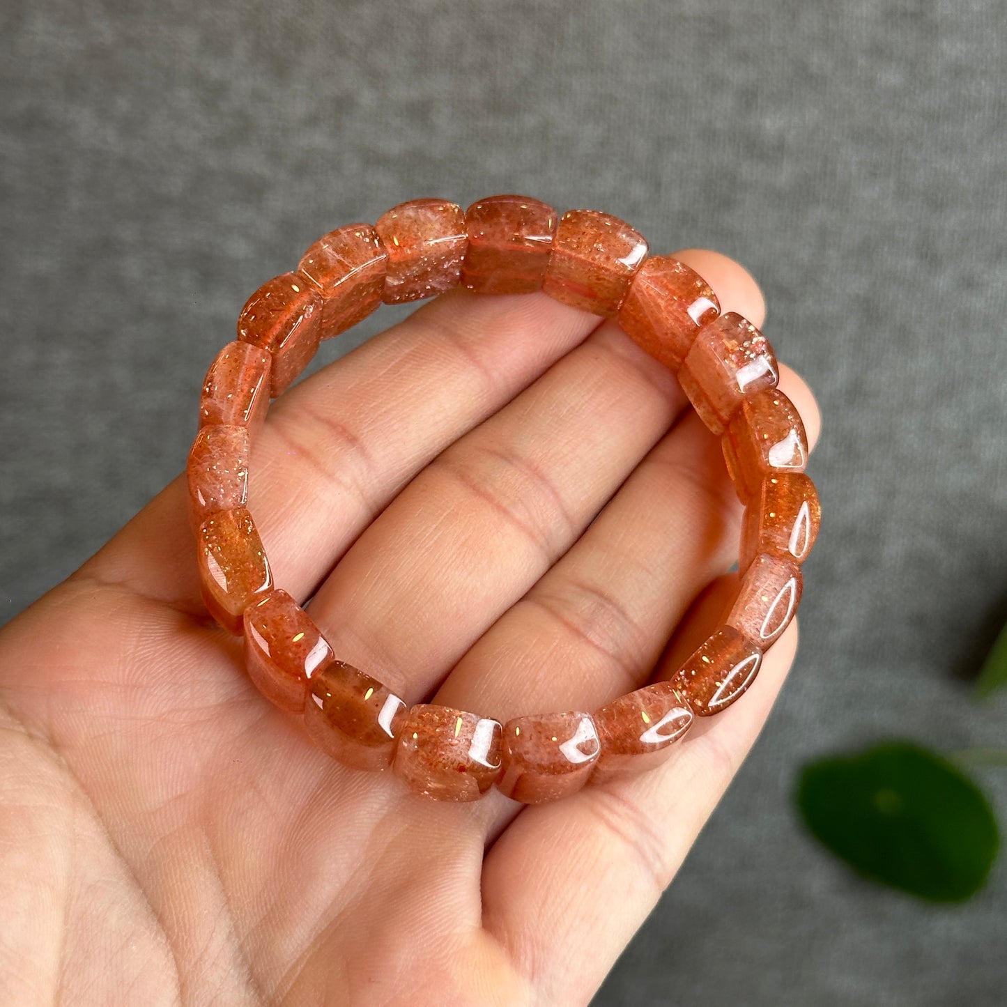 Natural Golden Sunstone Flat Bracelet Size 14 mm