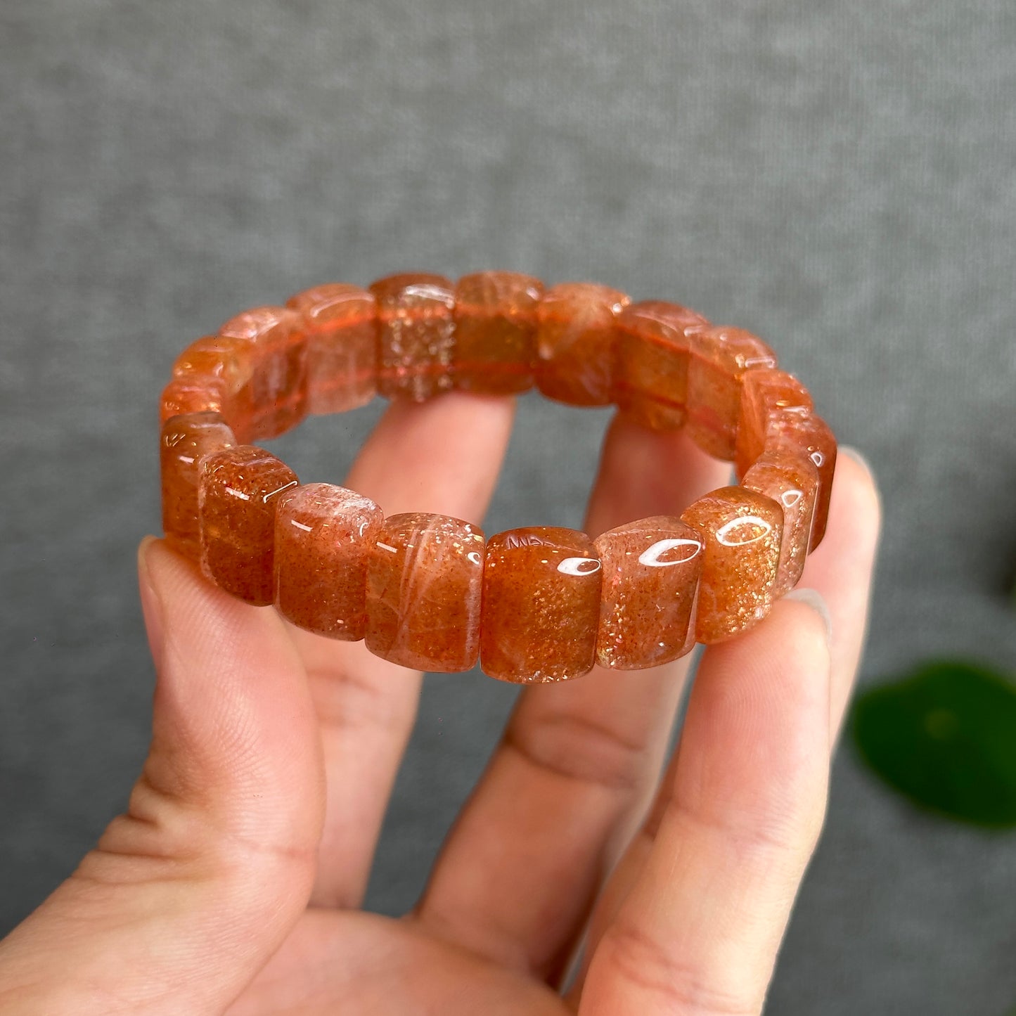 Natural Golden Sunstone Flat Bracelet Size 14 mm