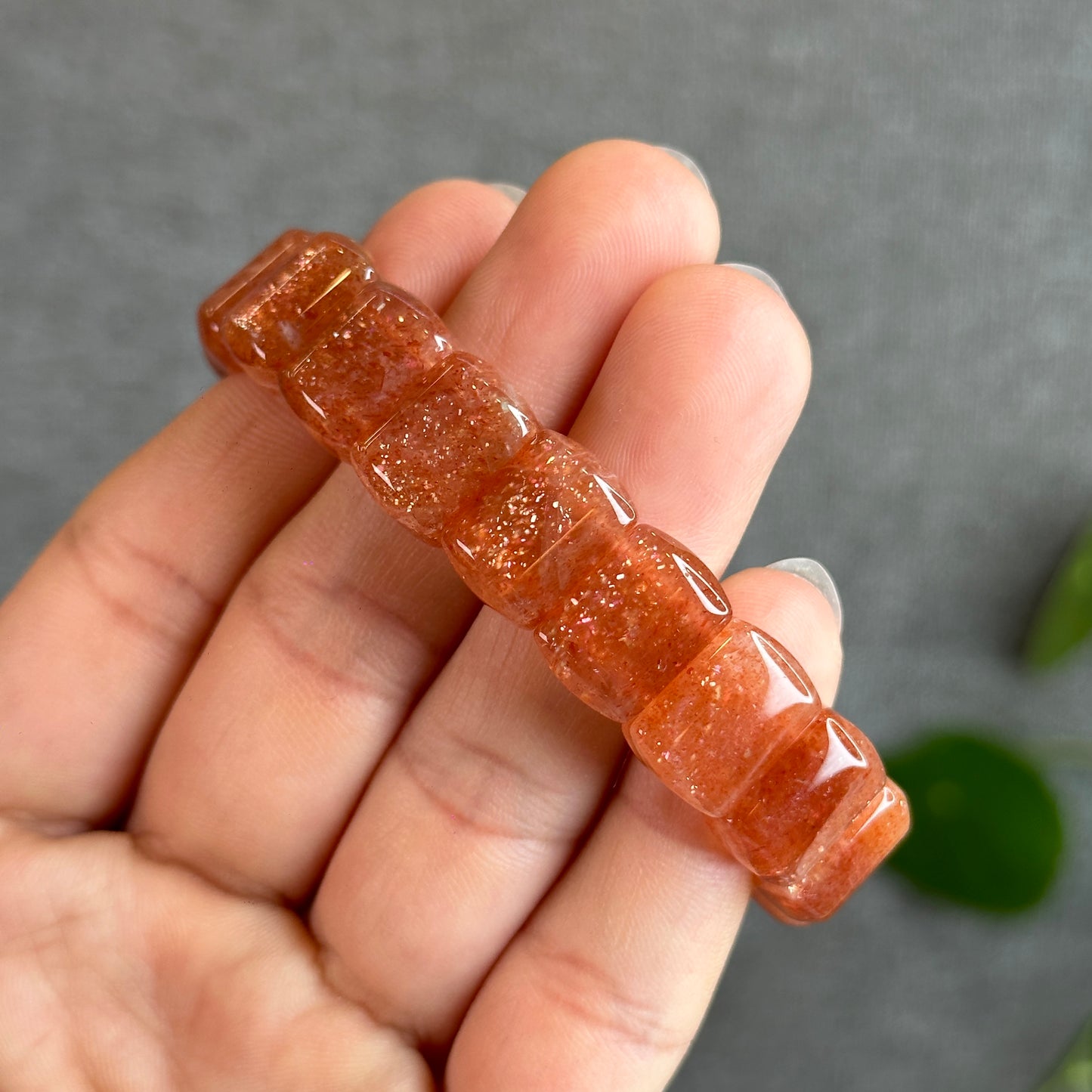 Natural Golden Sunstone Flat Bracelet Size 14 mm
