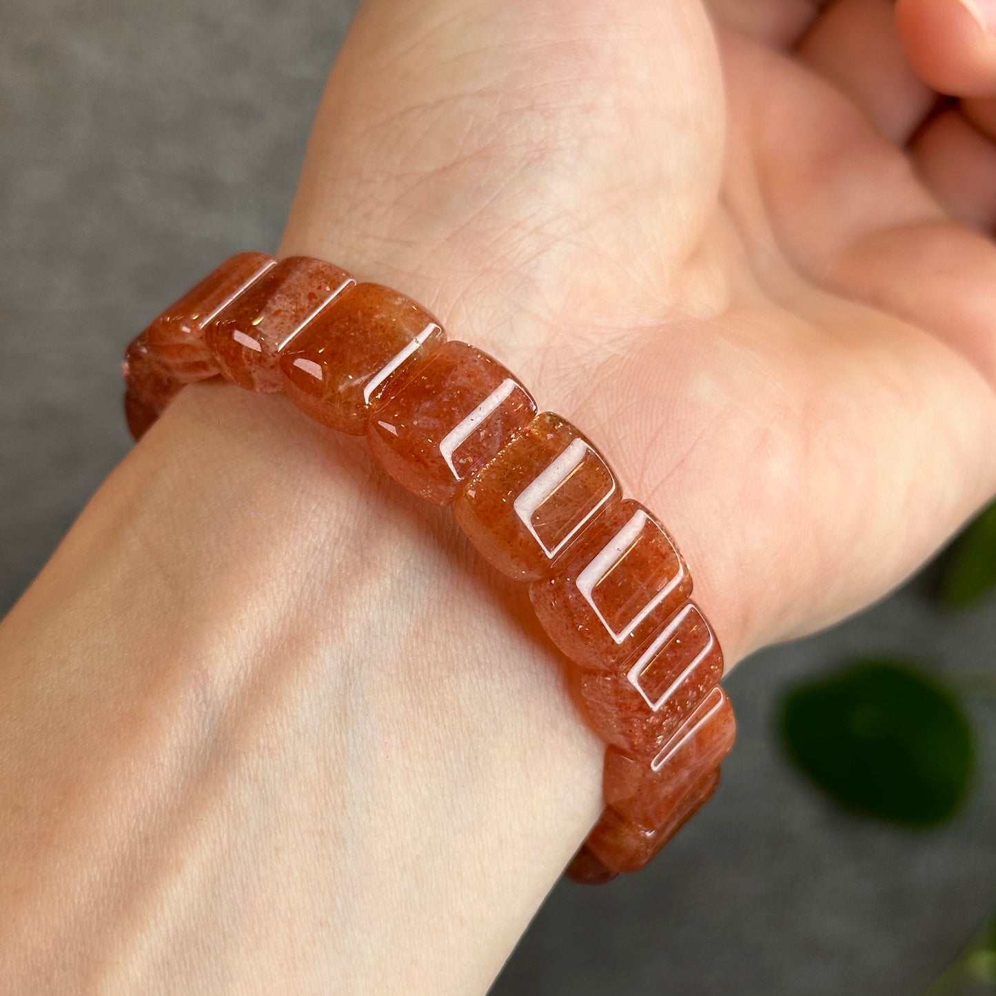 Natural Golden Sunstone Flat Bracelet Size 14 mm