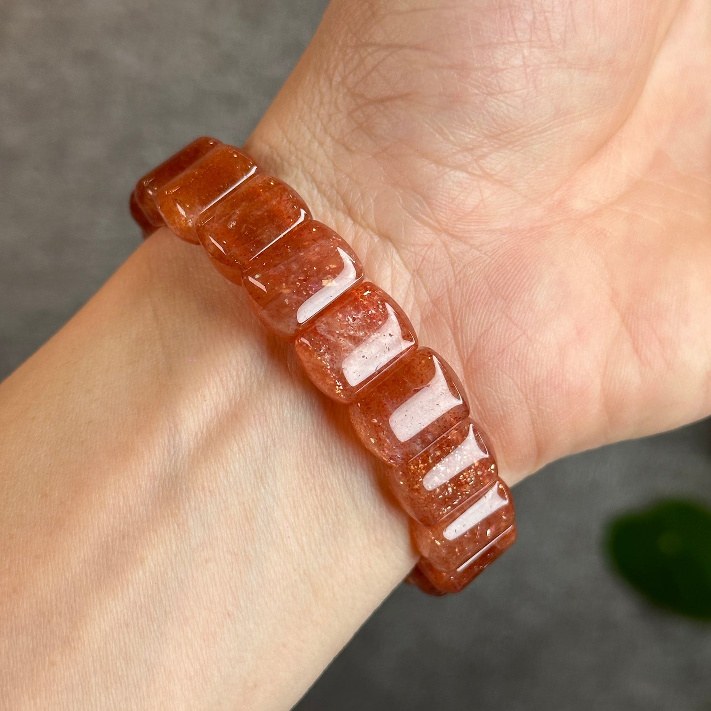 Natural Golden Sunstone Flat Bracelet Size 14 mm
