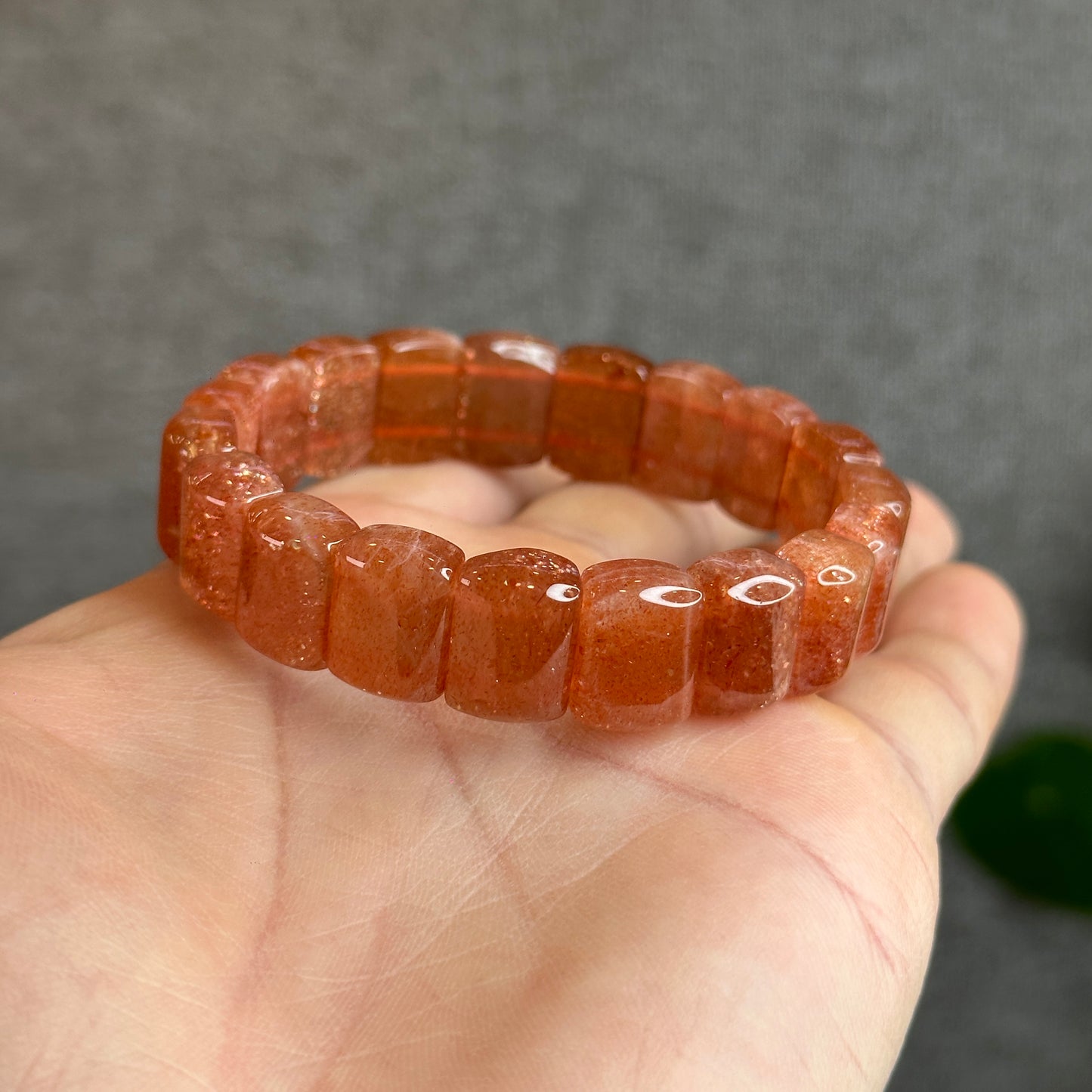 Natural Golden Sunstone Flat Bracelet Size 14 mm