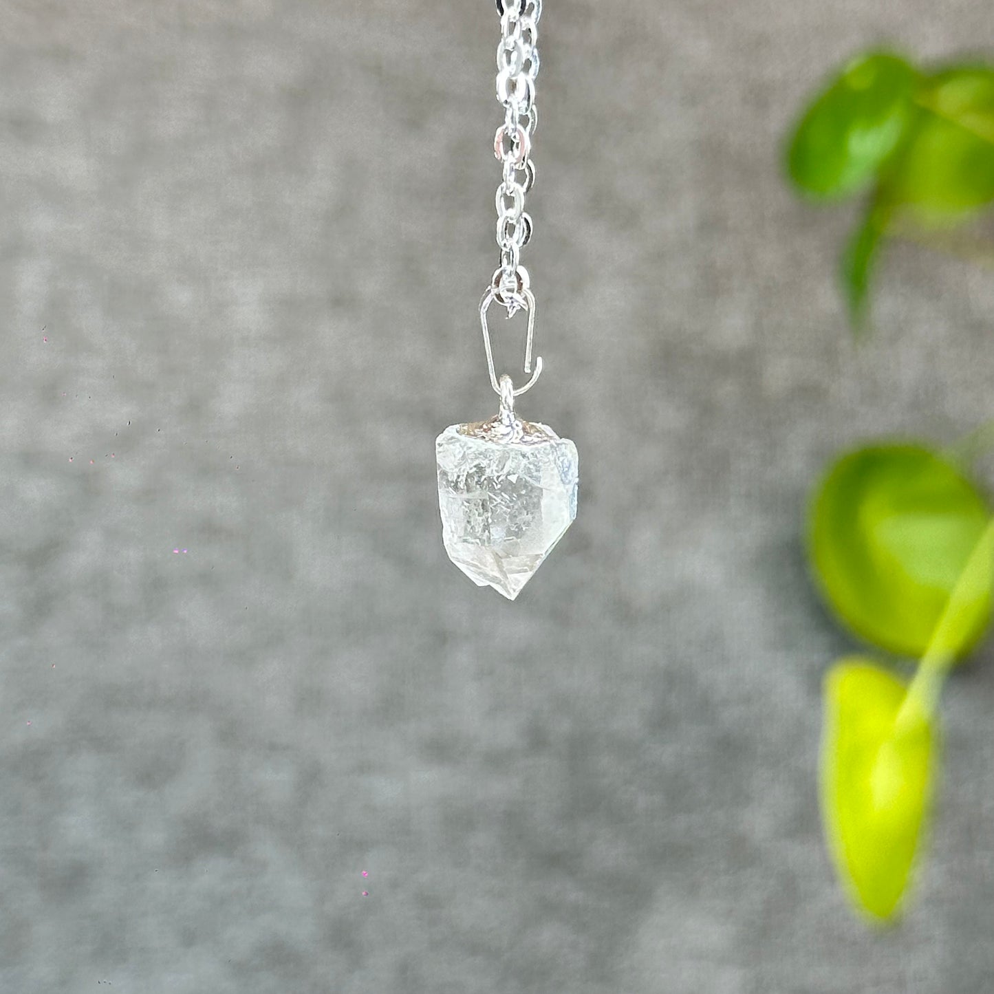 Natural Clear Quartz Point Faceted Earring Necklace Set Silver Plated