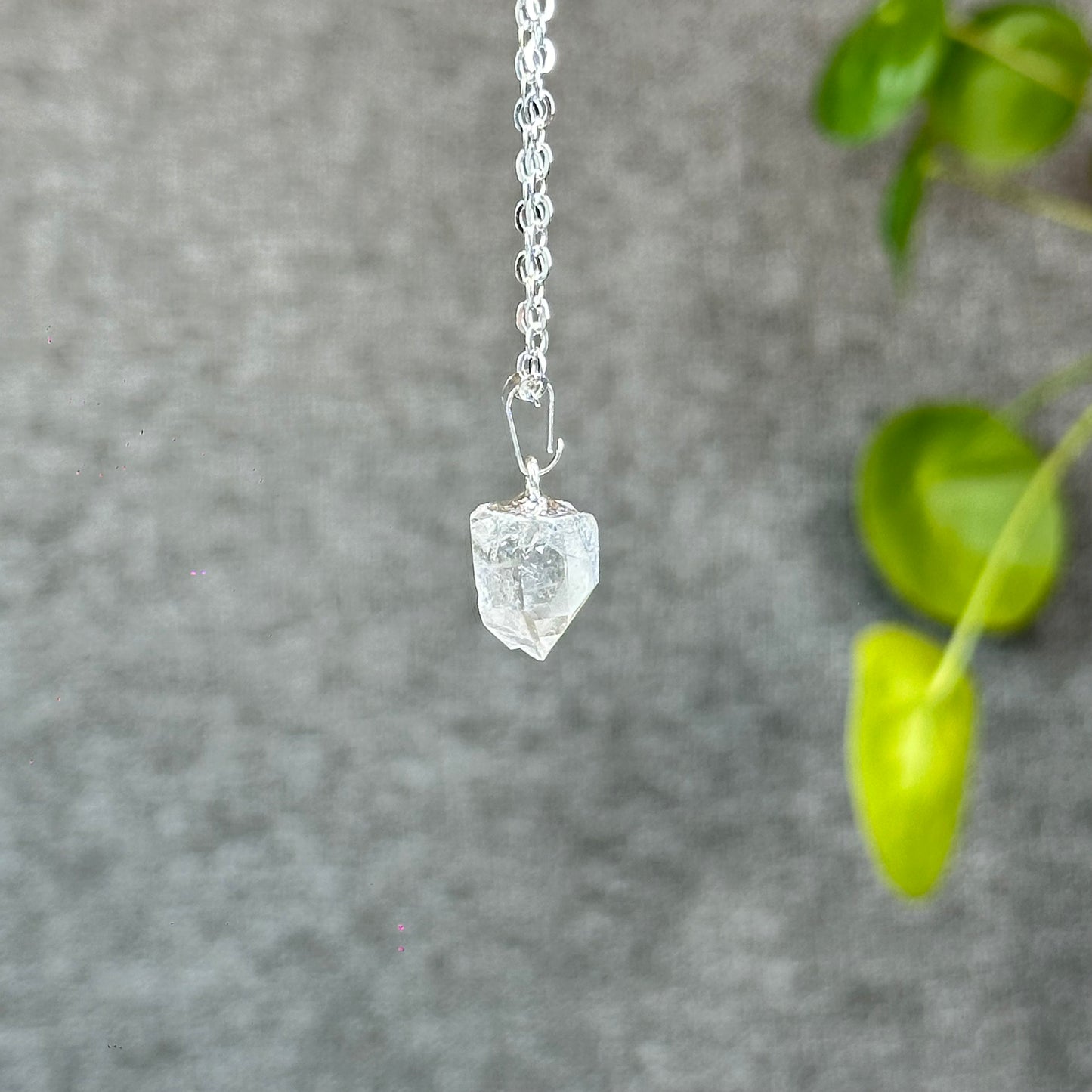 Natural Clear Quartz Point Faceted Earring Necklace Set Silver Plated