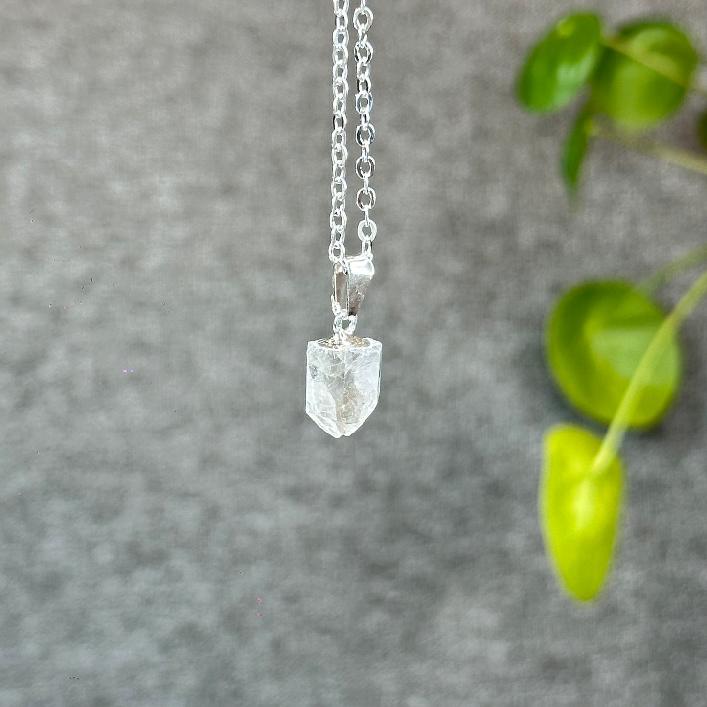 Natural Clear Quartz Point Faceted Earring Necklace Set Silver Plated