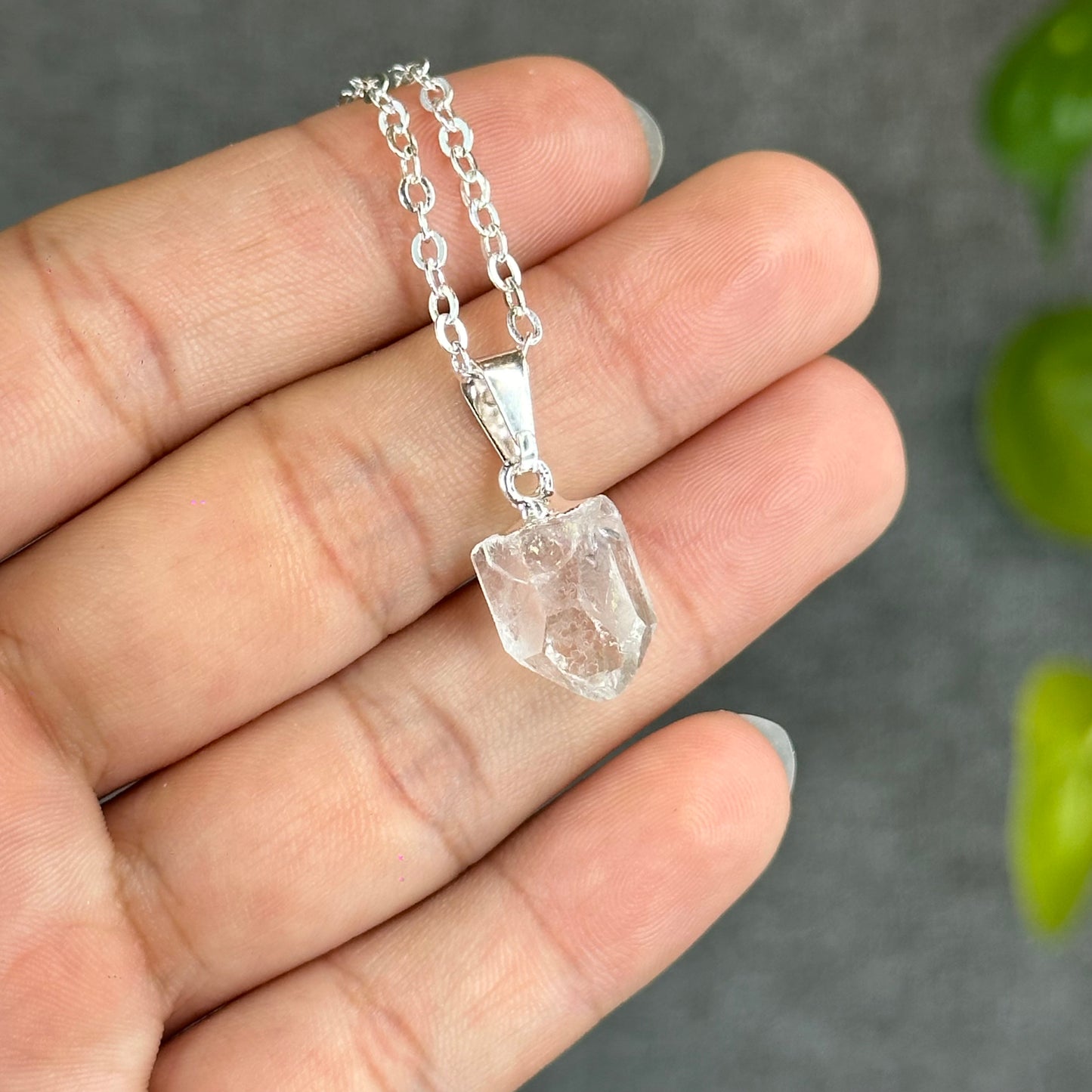 Natural Clear Quartz Point Faceted Earring Necklace Set Silver Plated