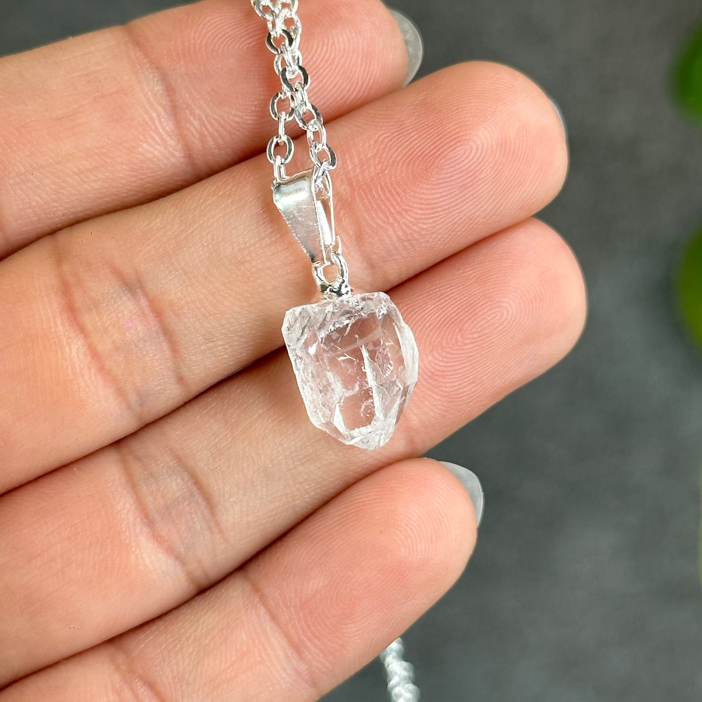 Natural Clear Quartz Point Faceted Earring Necklace Set Silver Plated