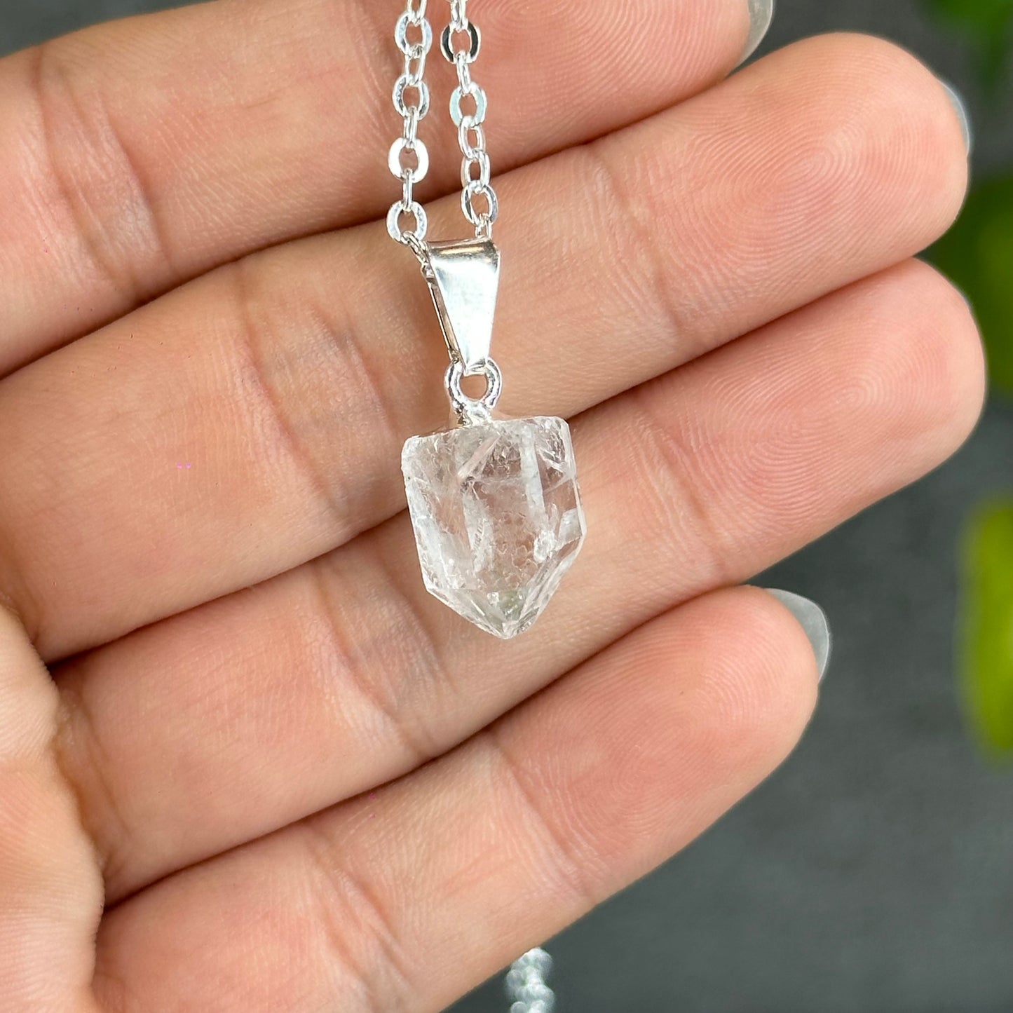 Natural Clear Quartz Point Faceted Earring Necklace Set Silver Plated
