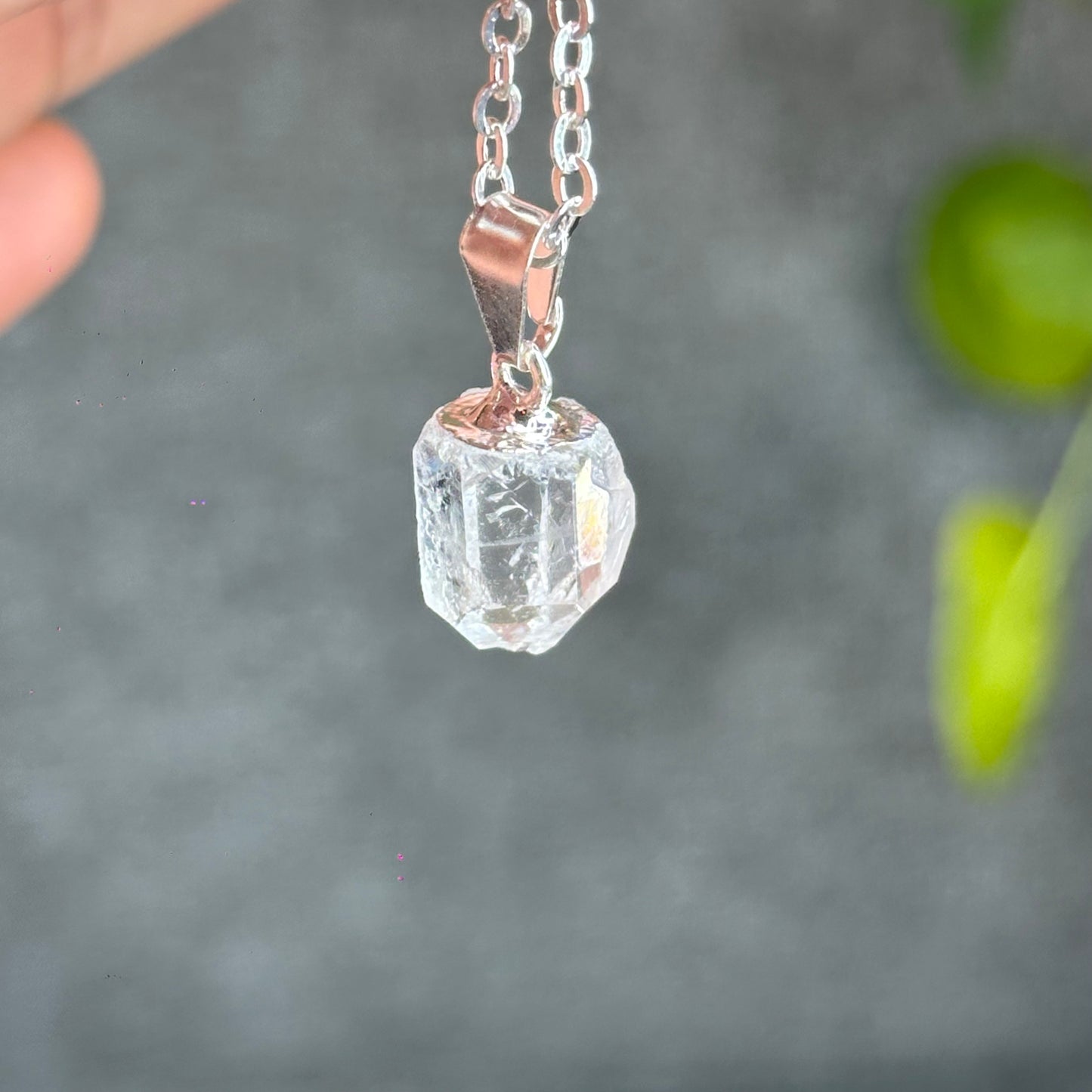 Natural Clear Quartz Point Faceted Earring Necklace Set Silver Plated