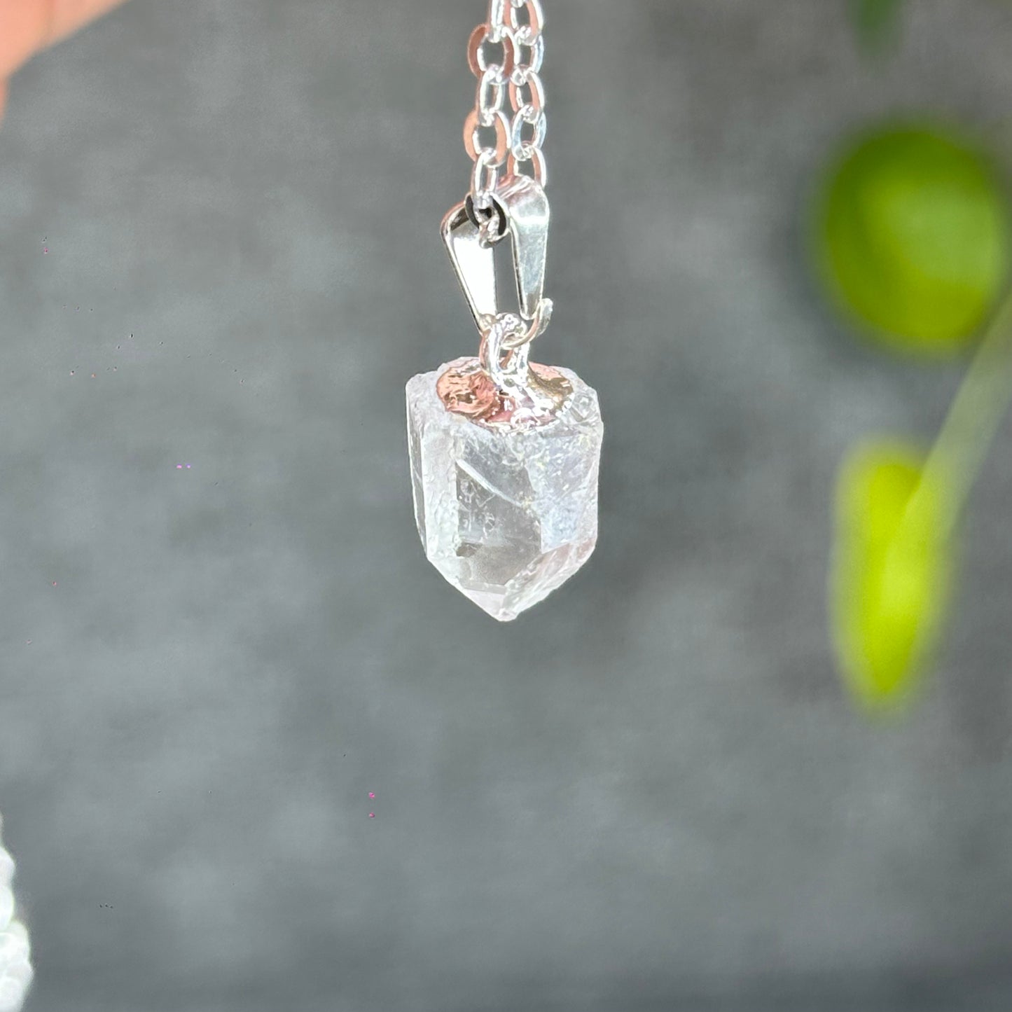 Natural Clear Quartz Point Faceted Earring Necklace Set Silver Plated