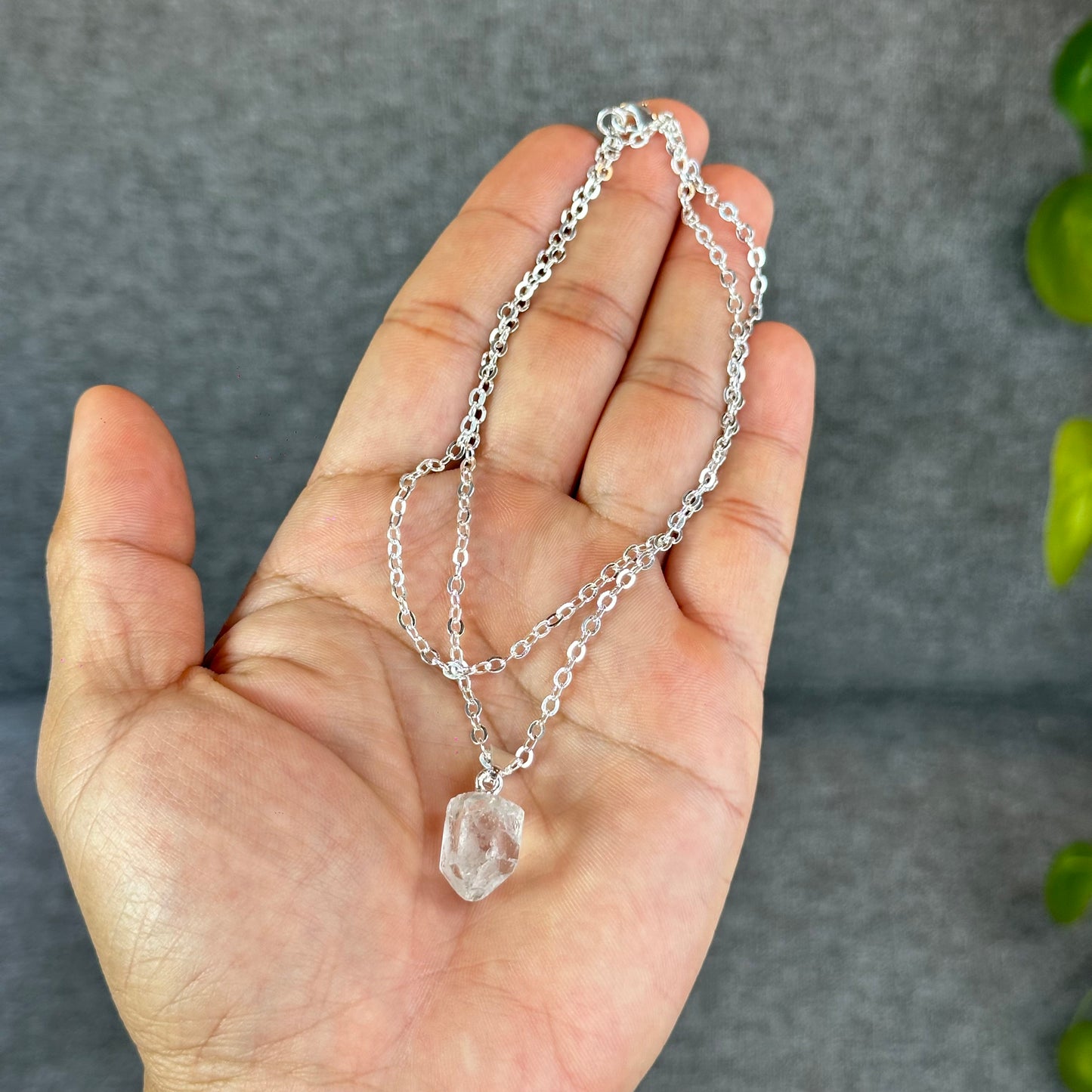 Natural Clear Quartz Point Faceted Earring Necklace Set Silver Plated