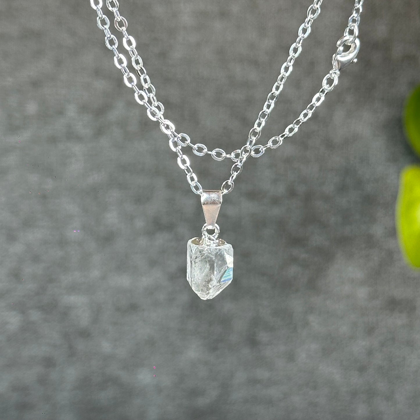 Natural Clear Quartz Point Faceted Earring Necklace Set Silver Plated