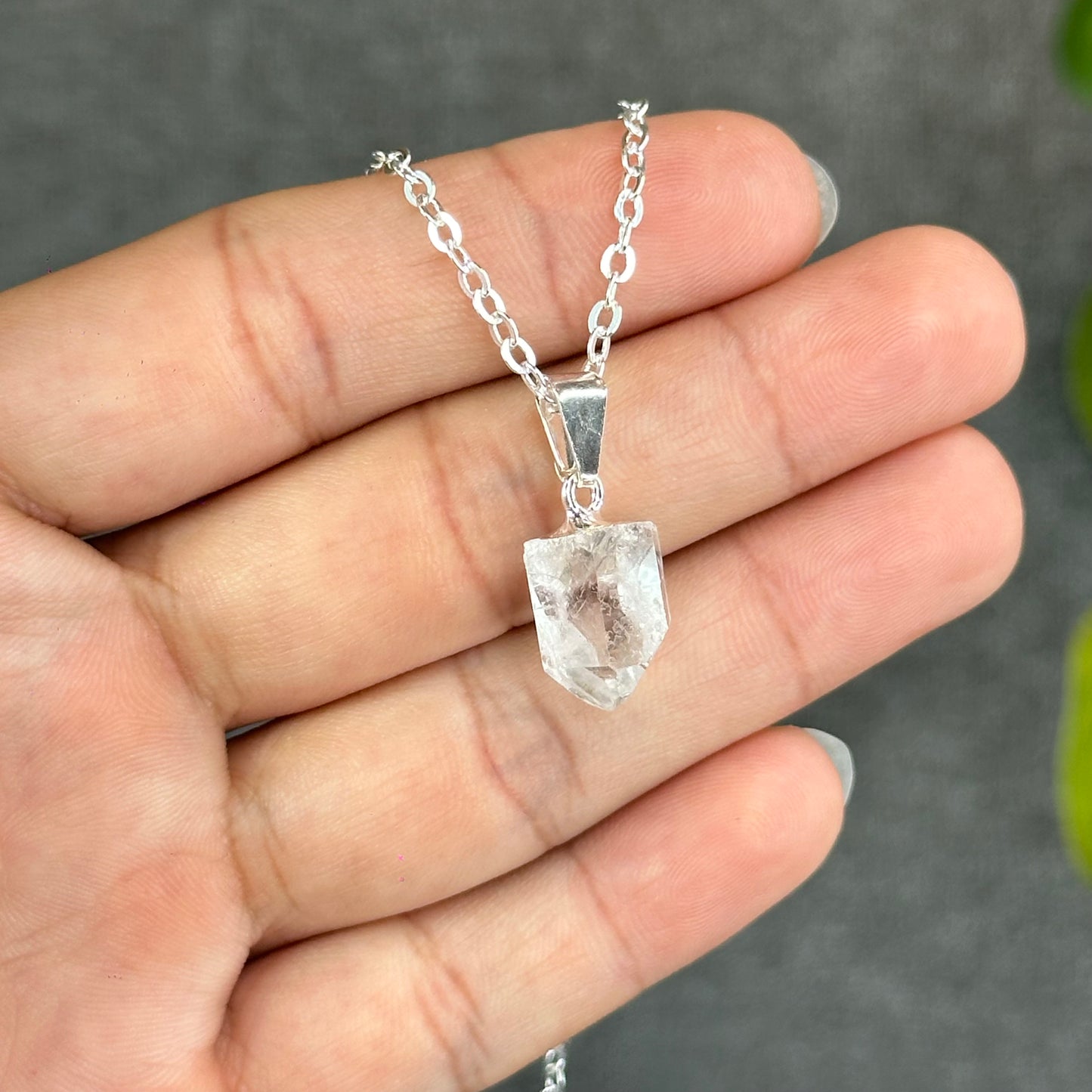 Natural Clear Quartz Point Faceted Earring Necklace Set Silver Plated