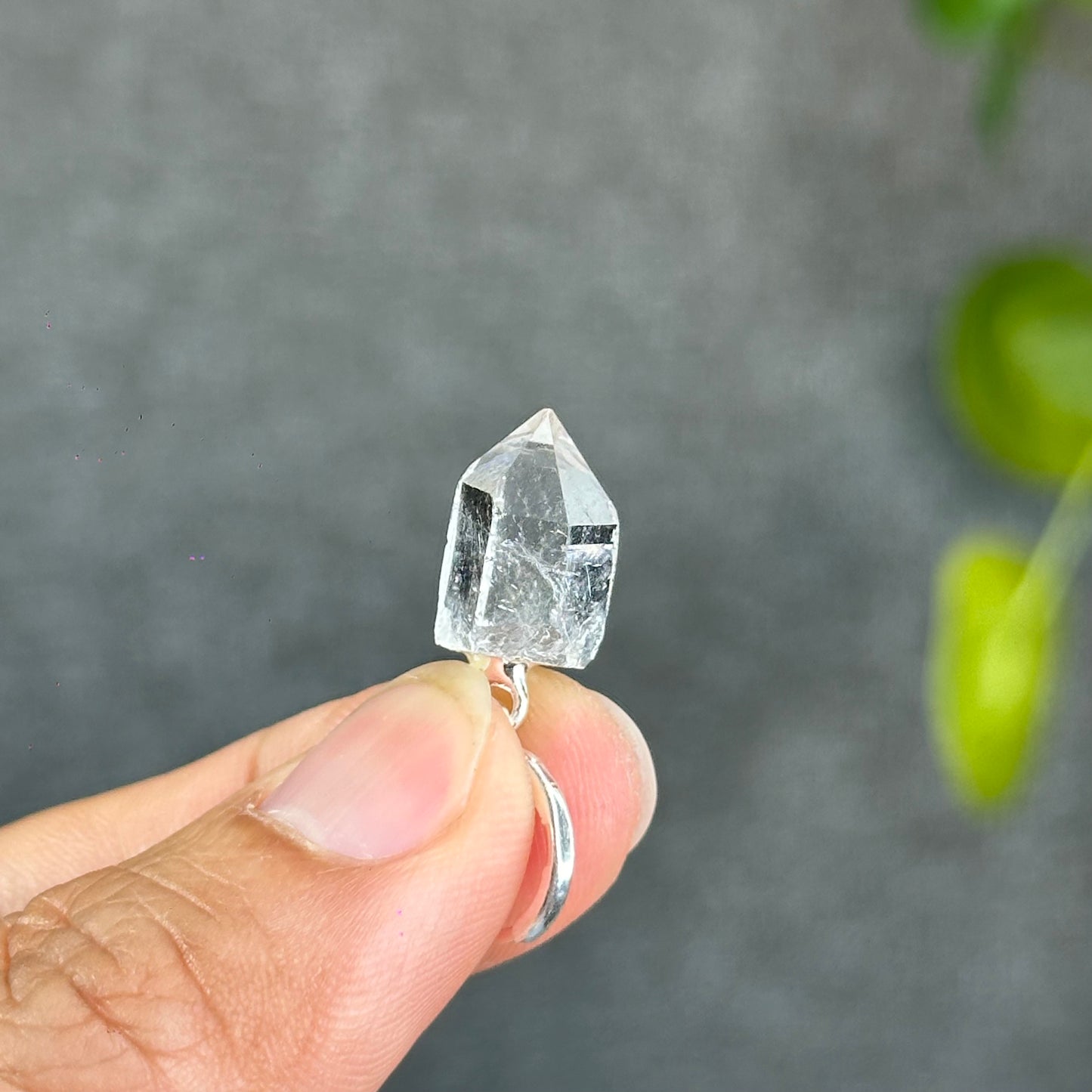 Natural Clear Quartz Point Faceted Earring Necklace Set Silver Plated