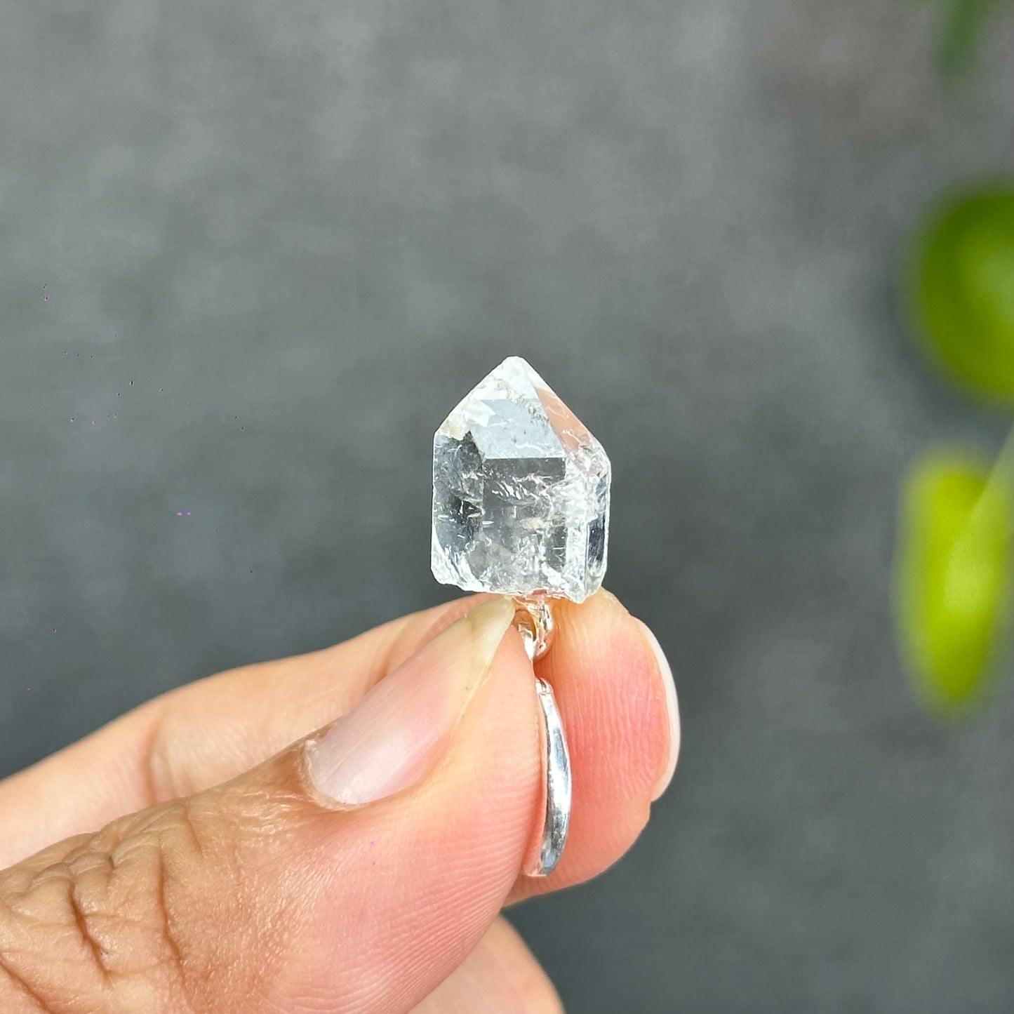 Natural Clear Quartz Point Faceted Earring Necklace Set Silver Plated