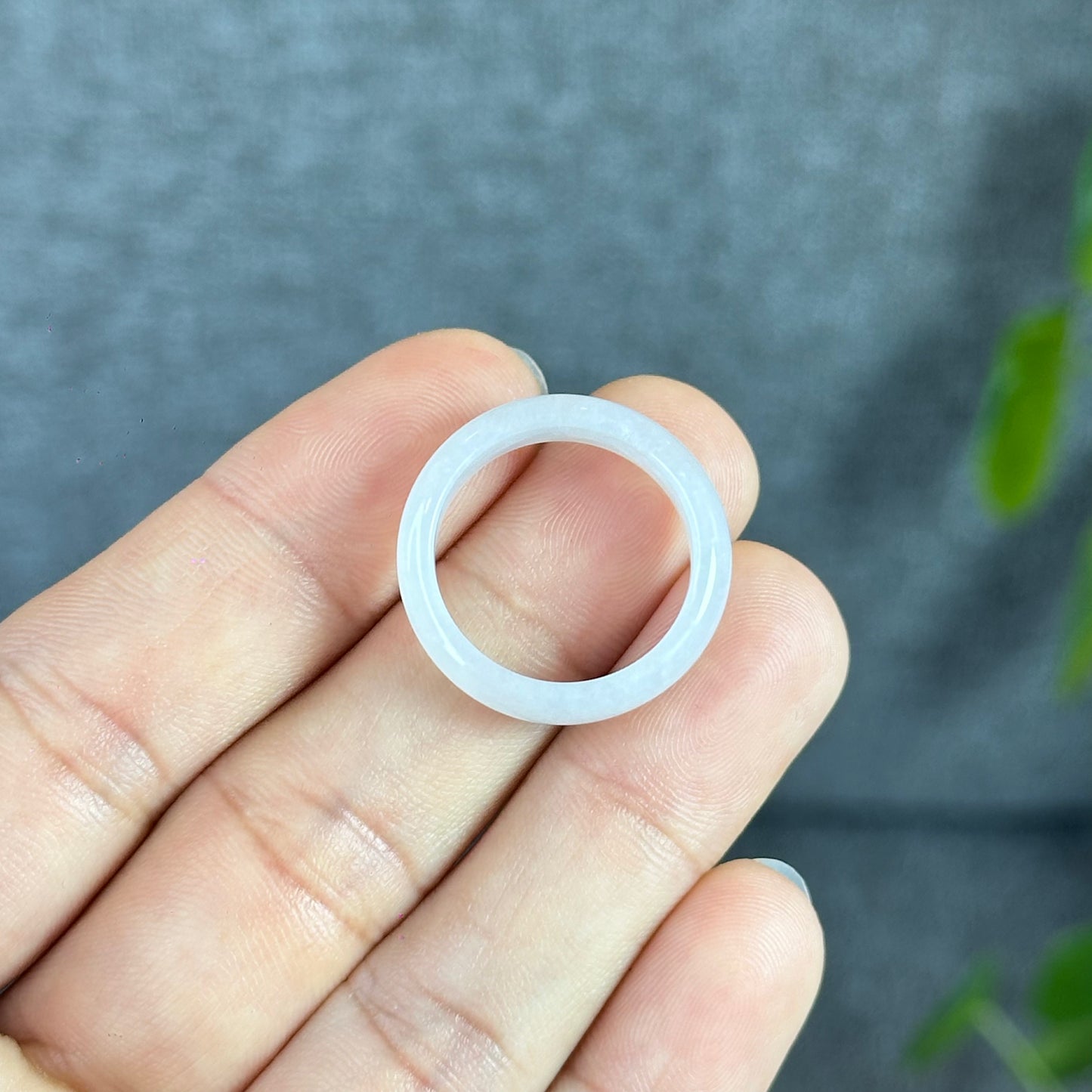 Ivory White Jadeite Jade Ring Leaf Style Size 1.89