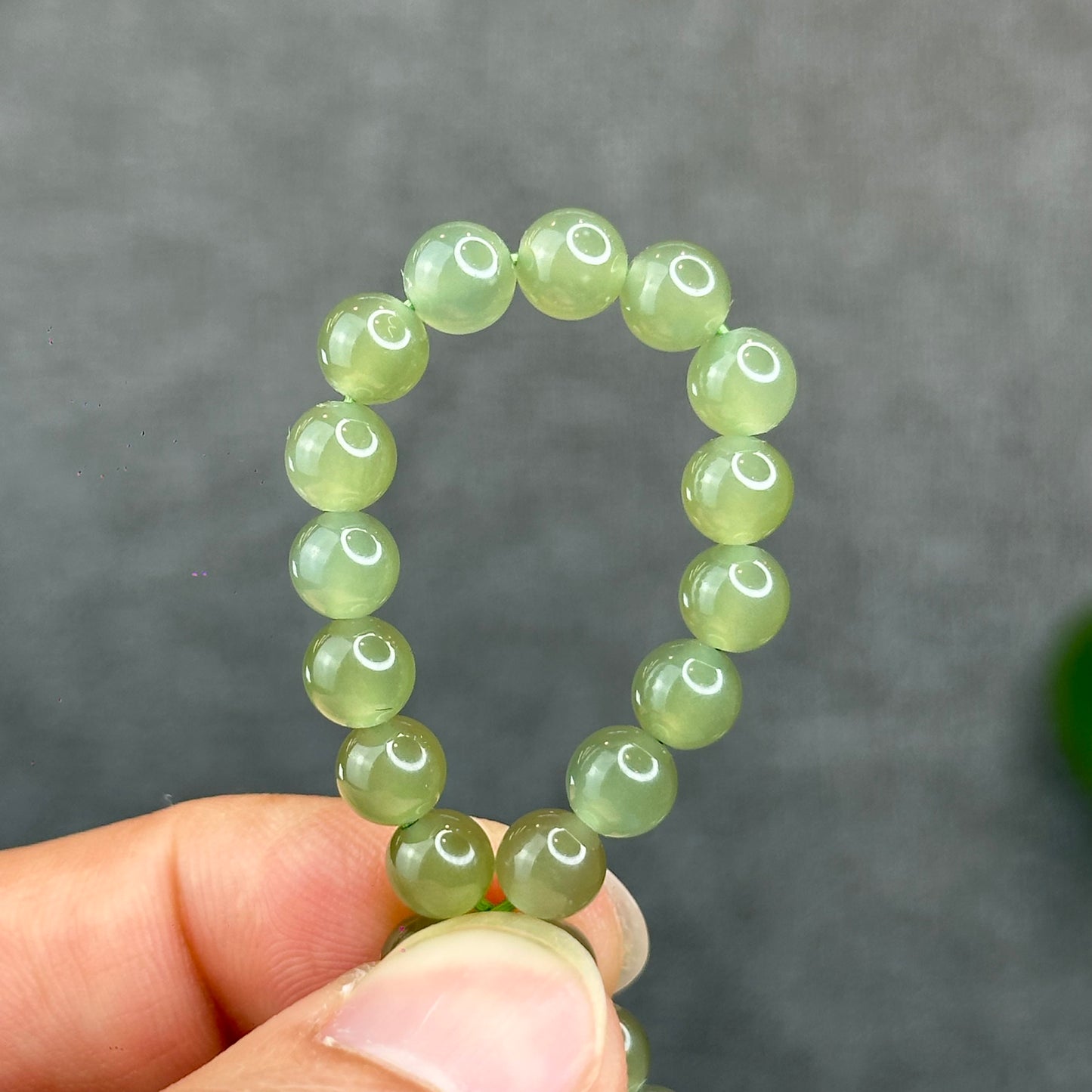 Natural Light Green Tea Hetian Nephrite Jade Bracelet Size 6 mm