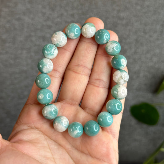 Natural Green Floral Agate Bracelet Size 11.5 mm